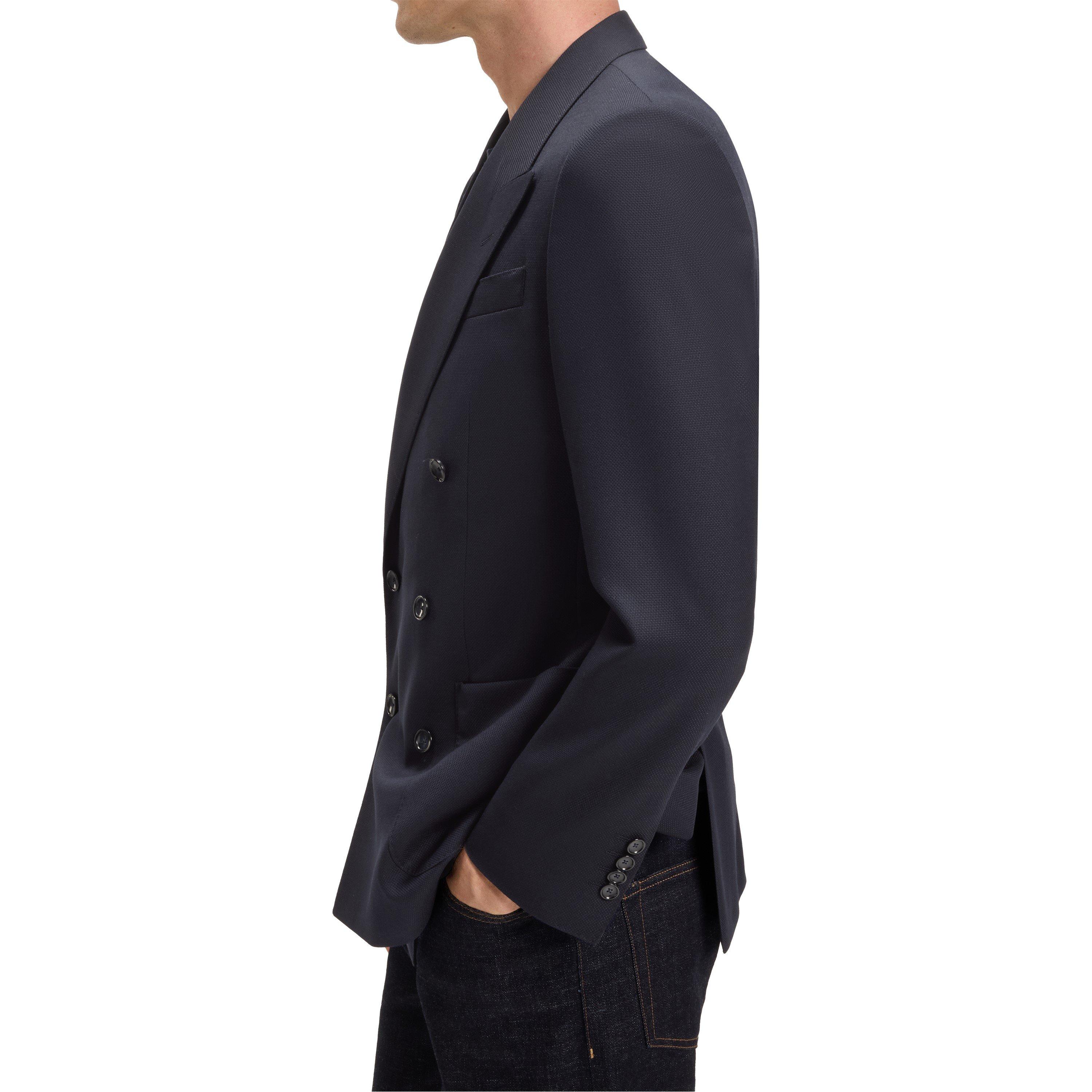 Dark Blue 408 - Boss - Men's Double Breasted Stretch Full Lining Suit Jacket - 4