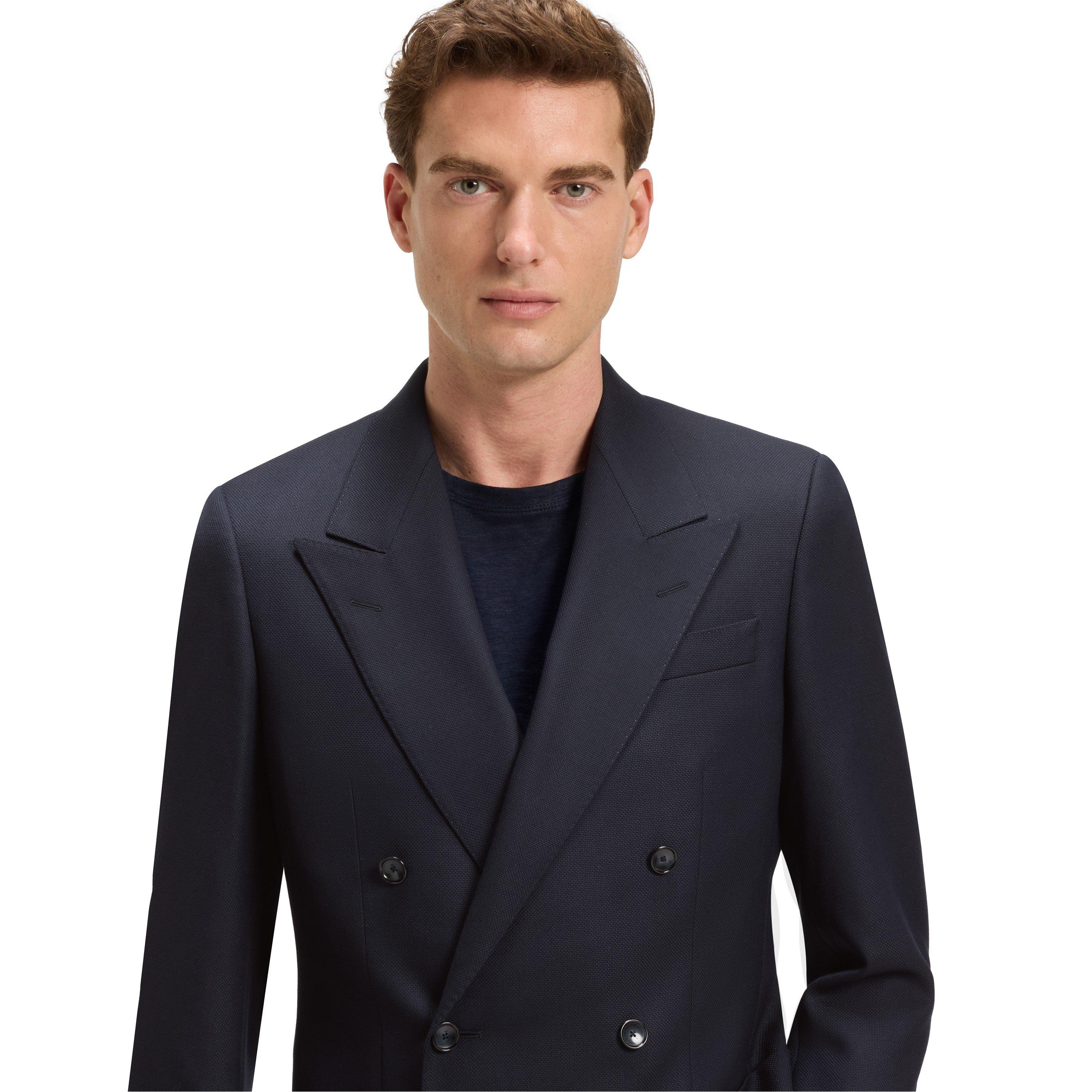Dark Blue 408 - Boss - Men's Double Breasted Stretch Full Lining Suit Jacket - 5