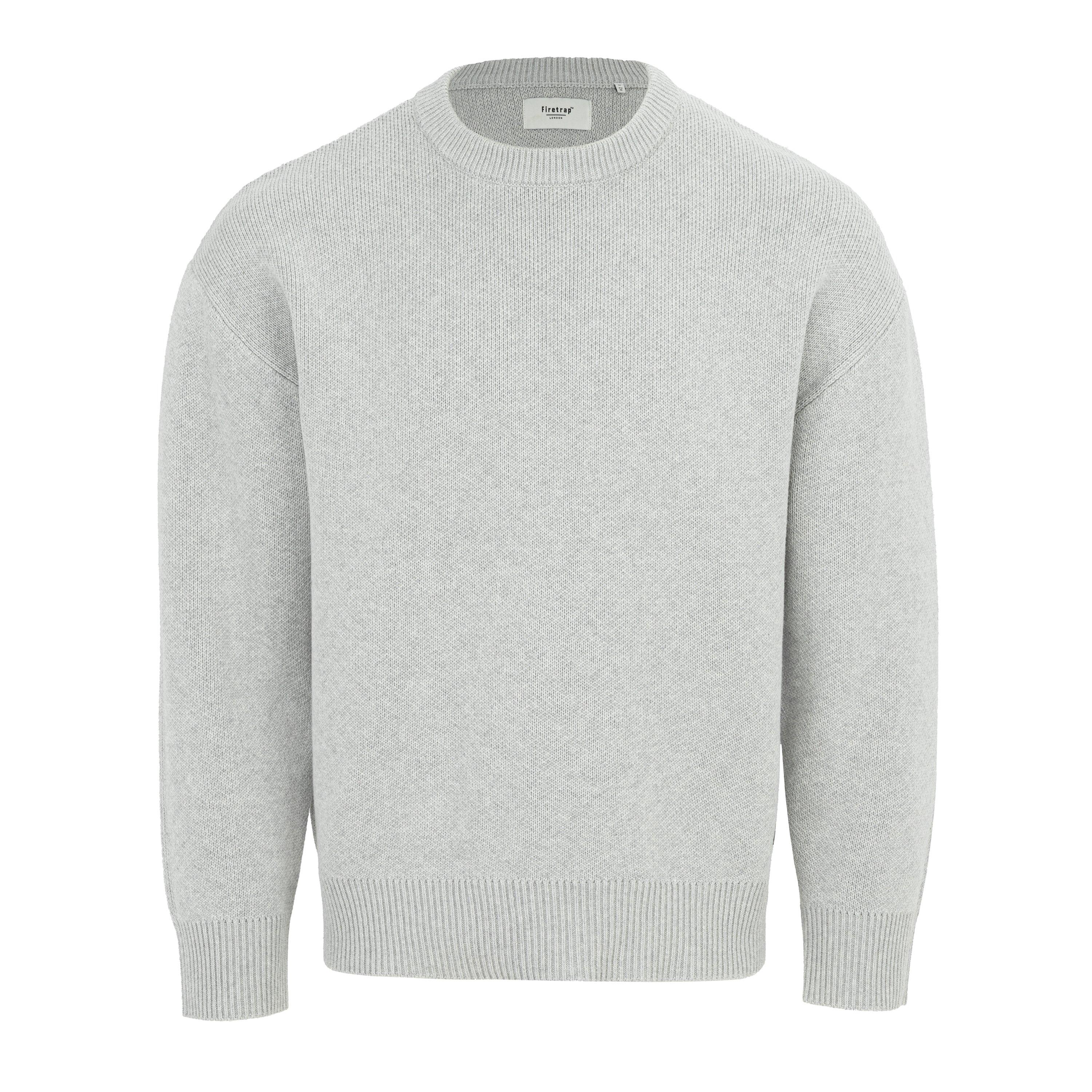 Firetrap Men's Crew Neck Sweater Knitted Jumper - Light Grey - XL