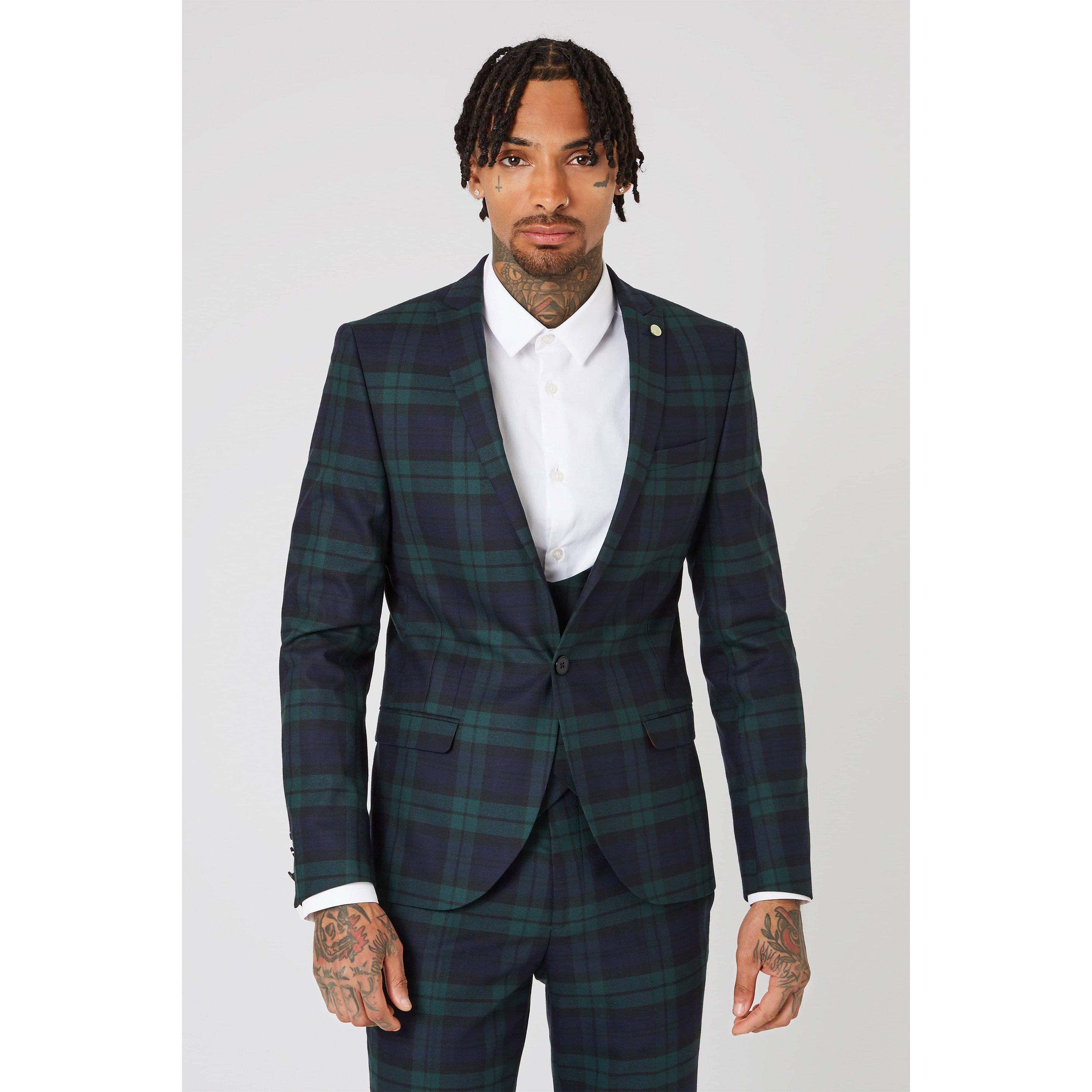 Green - Twisted Tailor - Ginger Skinny Fit Tartan Suit Jacket - 1