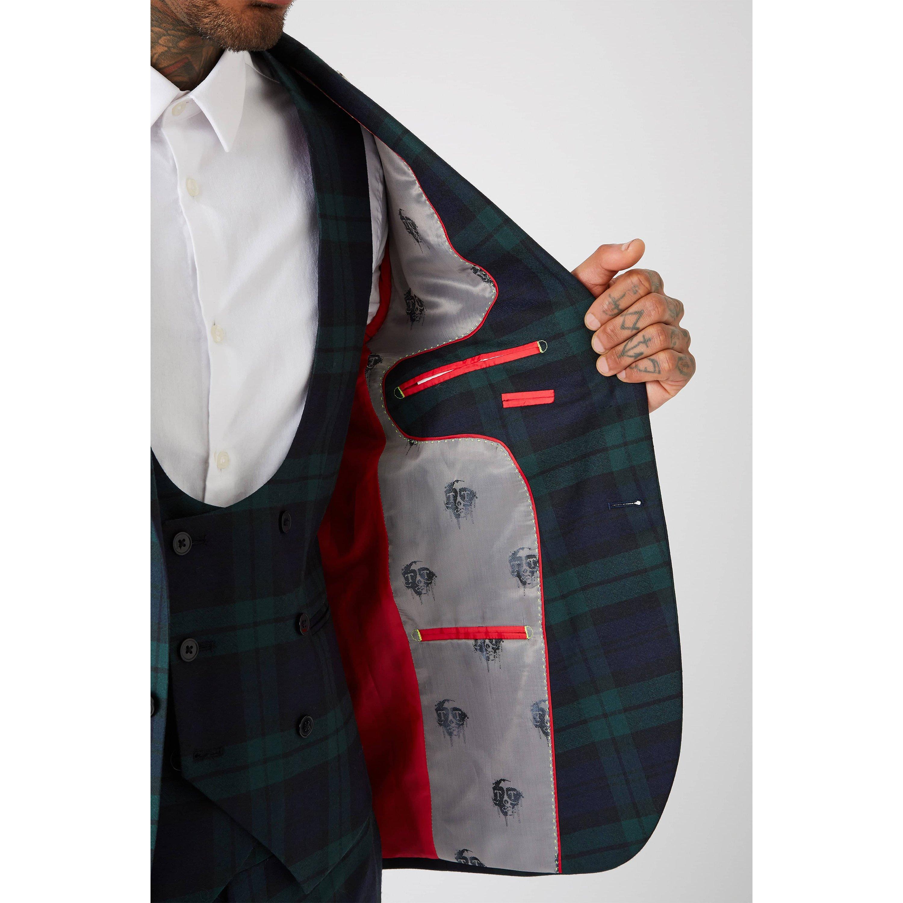 Green - Twisted Tailor - Ginger Skinny Fit Tartan Suit Jacket - 5