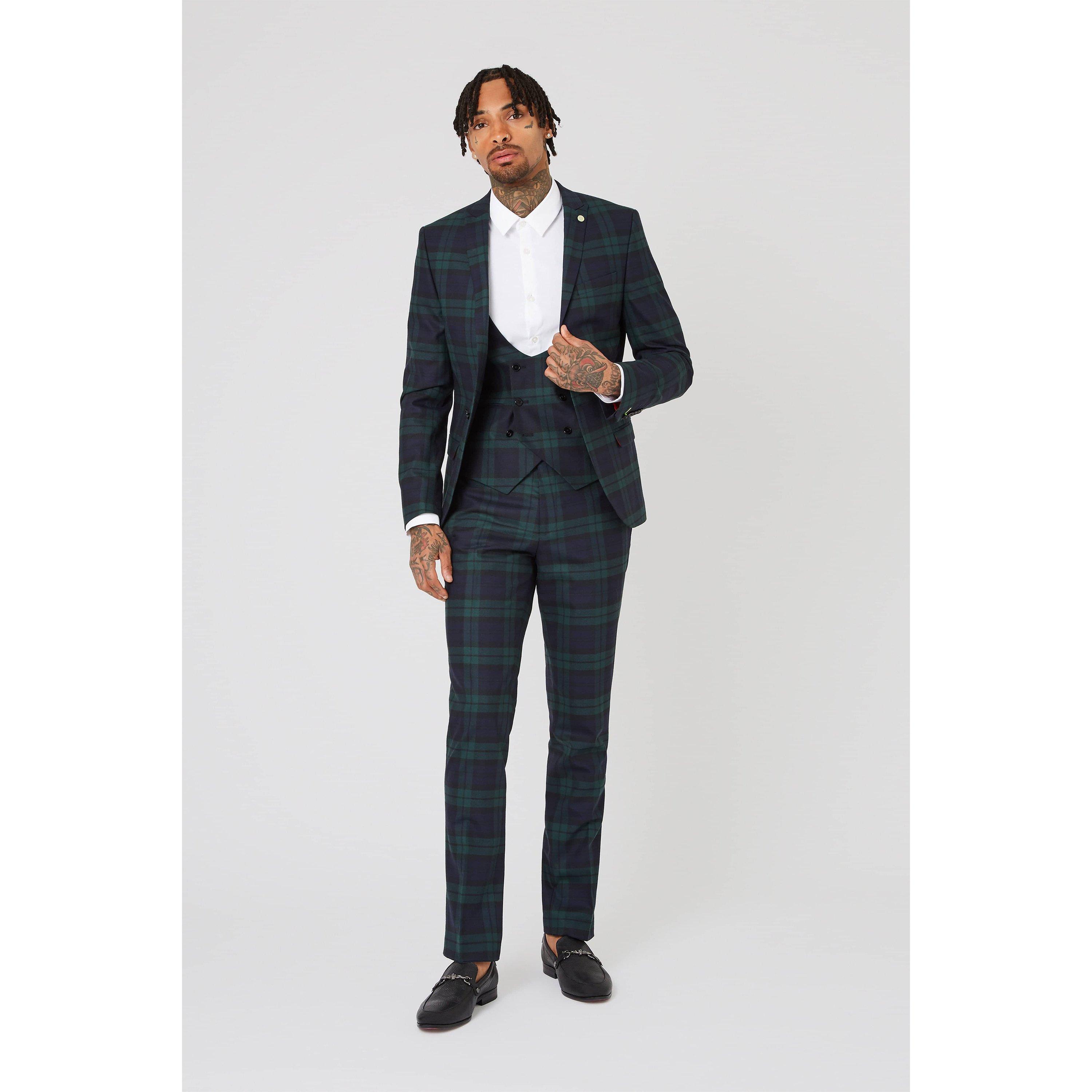 Green - Twisted Tailor - Ginger Skinny Fit Tartan Suit Jacket - 6