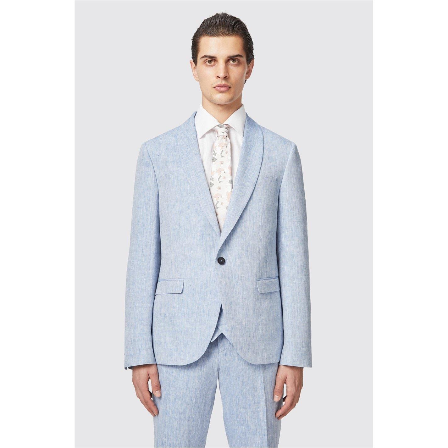 Blue - Twisted Tailor - Clairmont Slim Fit Linen Suit Jacket - 3