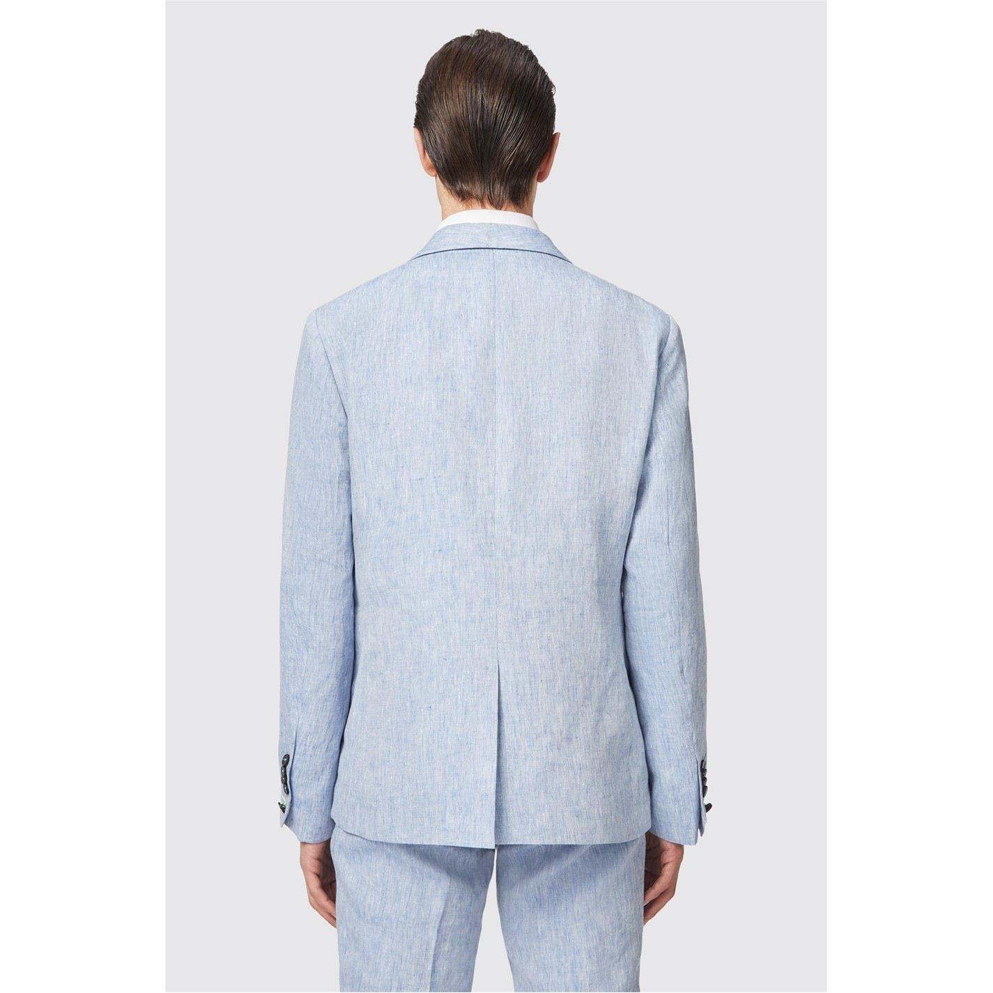 Blue - Twisted Tailor - Clairmont Slim Fit Linen Suit Jacket - 4
