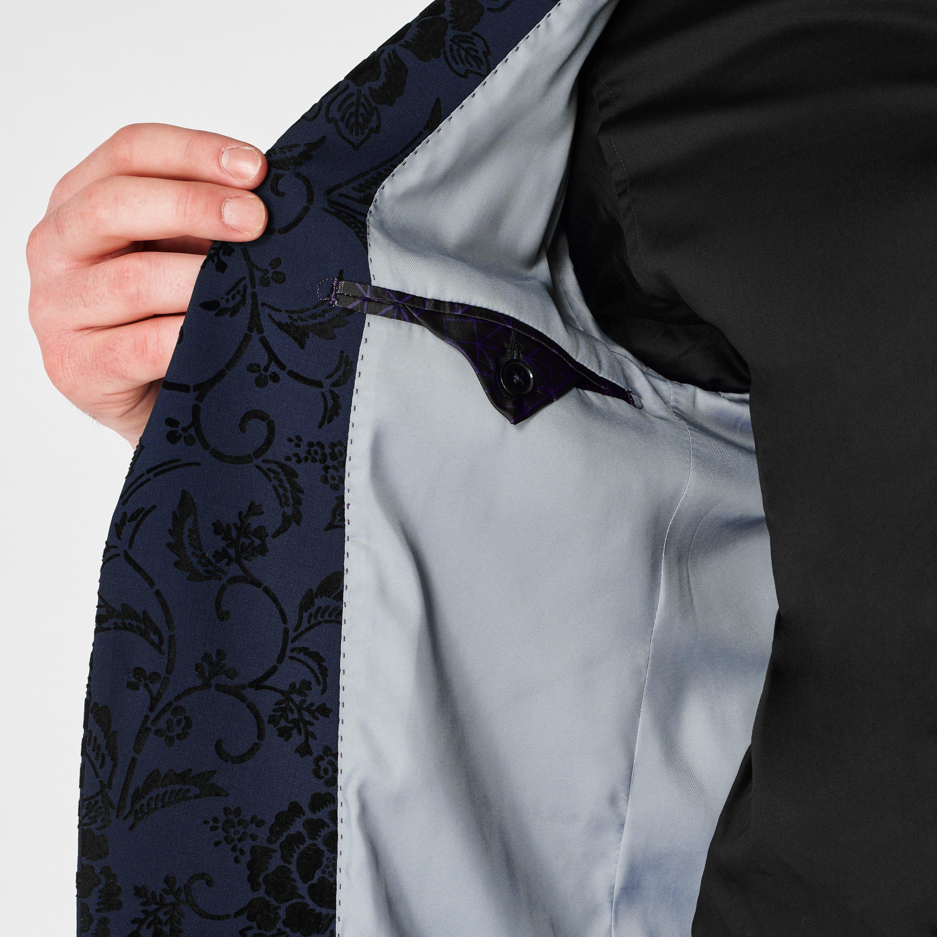 Navy - Without Prejudice - Novello Skinny Fit Flocked Suit Jacket - 7