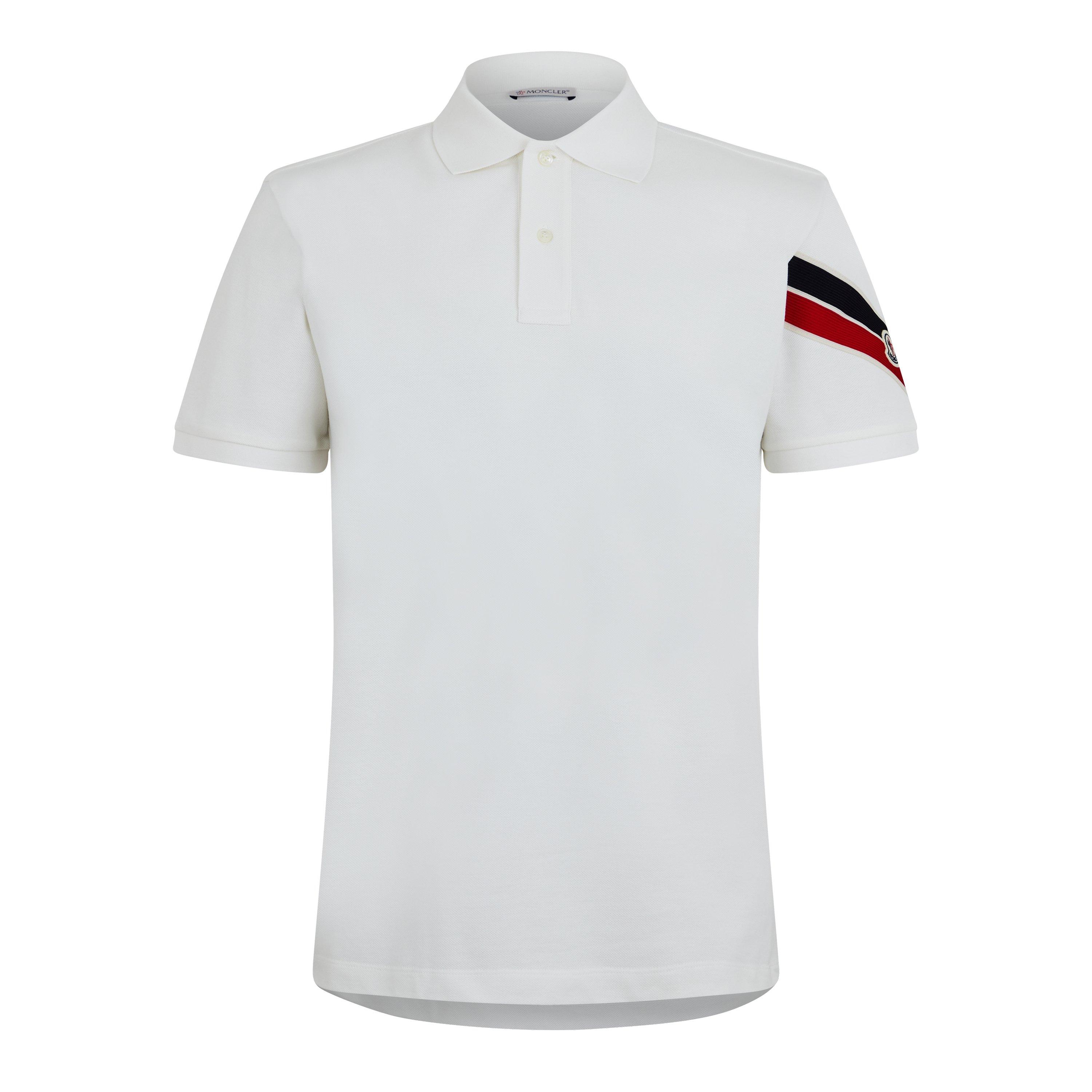 White 032 - Moncler - Tricolour Trimmed Cotton Piquet T-Shirt - 1