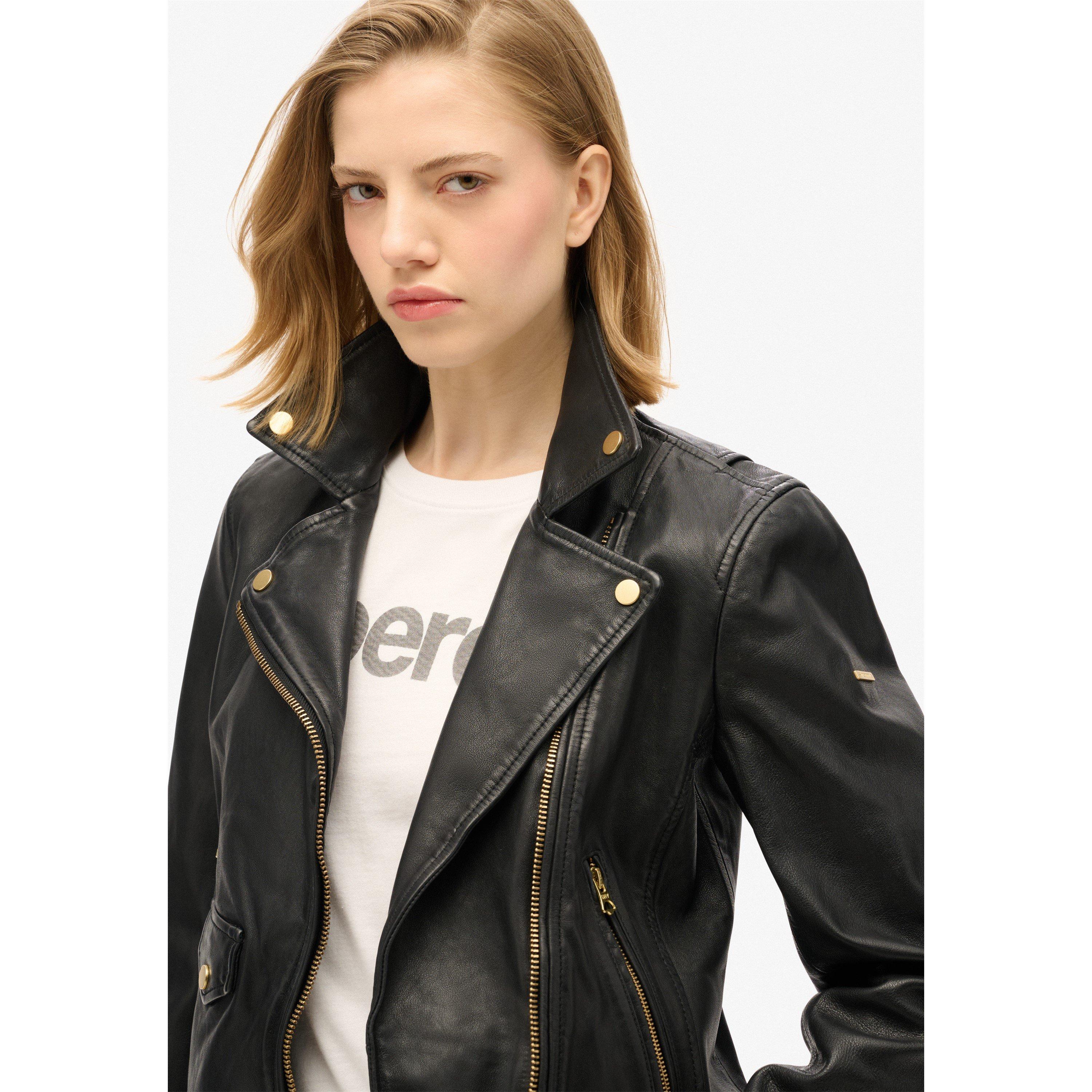 Schwarz - Superdry - Women's Biker Leather Jacket - 2