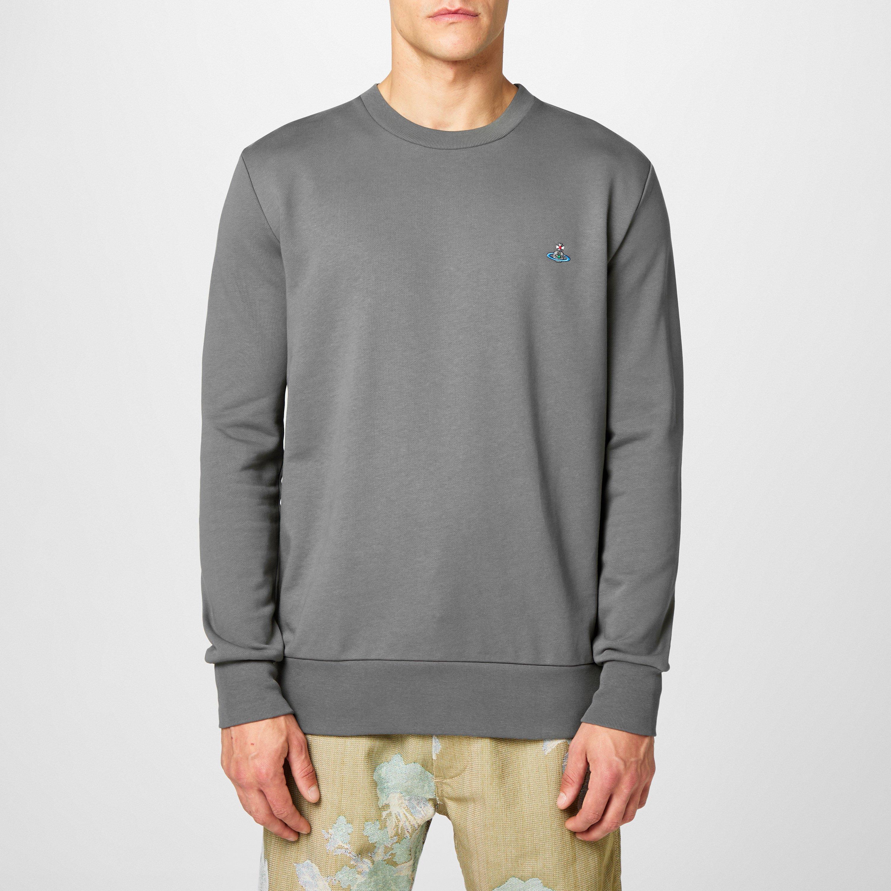 Grey - Vivienne Westwood - Men's Logo Cotton Orb Crew Neck Sweatshirt - 3