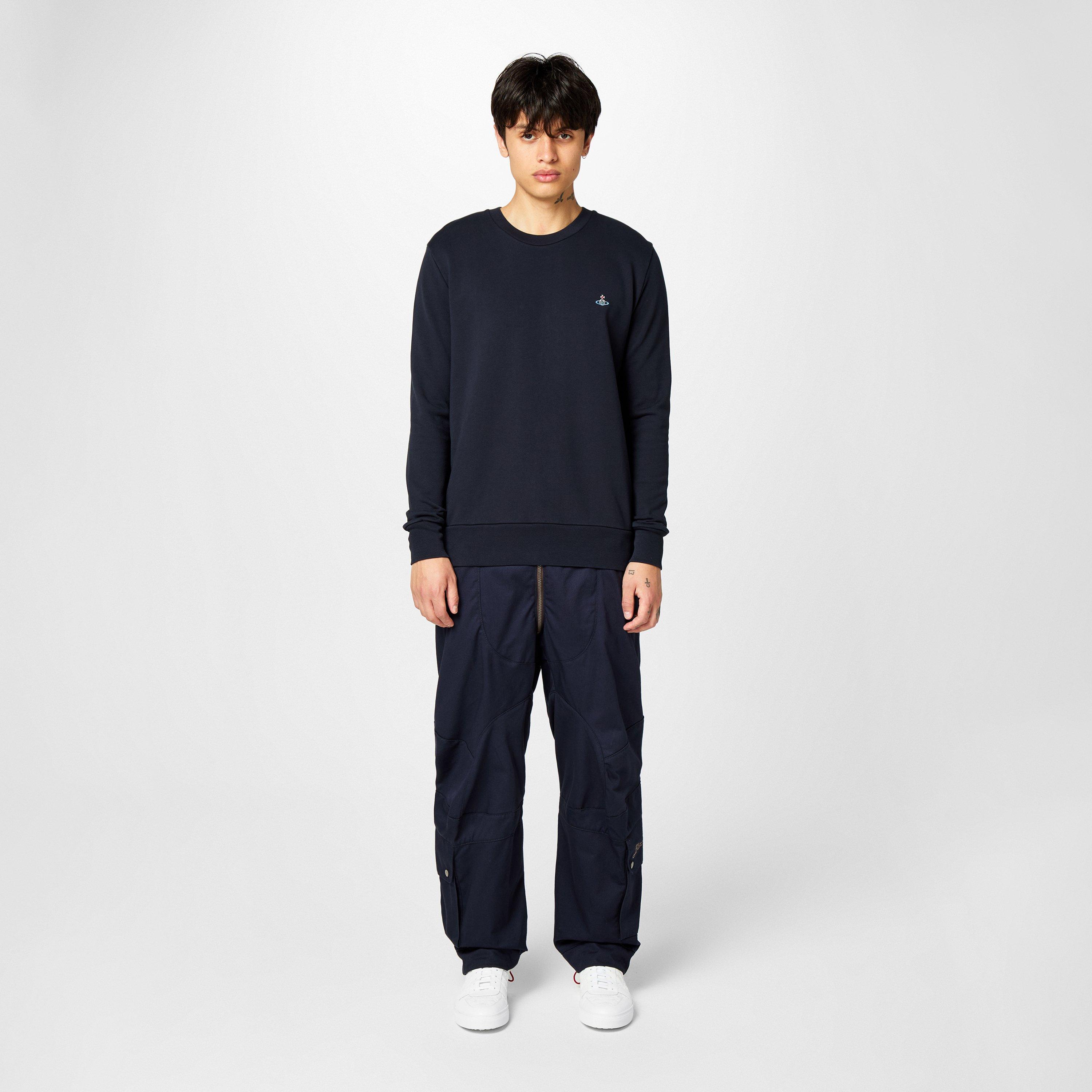 Navy - Vivienne Westwood - Men's Logo Cotton Orb Crew Neck Sweatshirt - 4