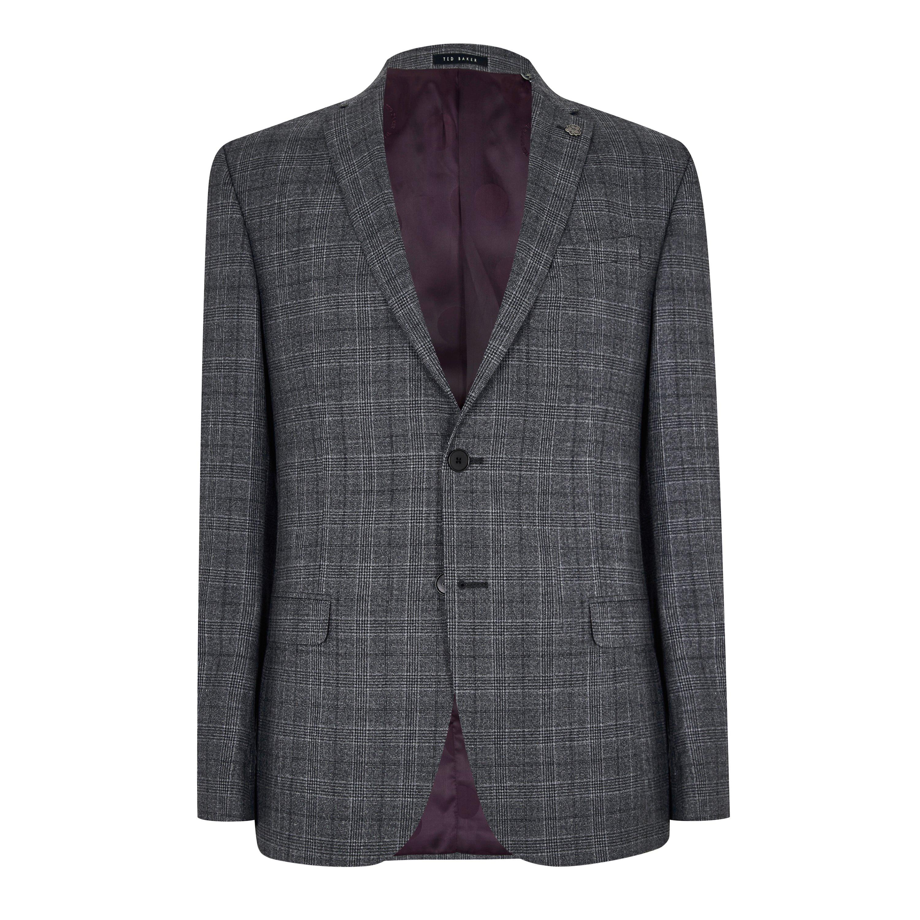 Charcoal - Ted Baker - Men's Tuxedo Checked Suit Jacket - 1
