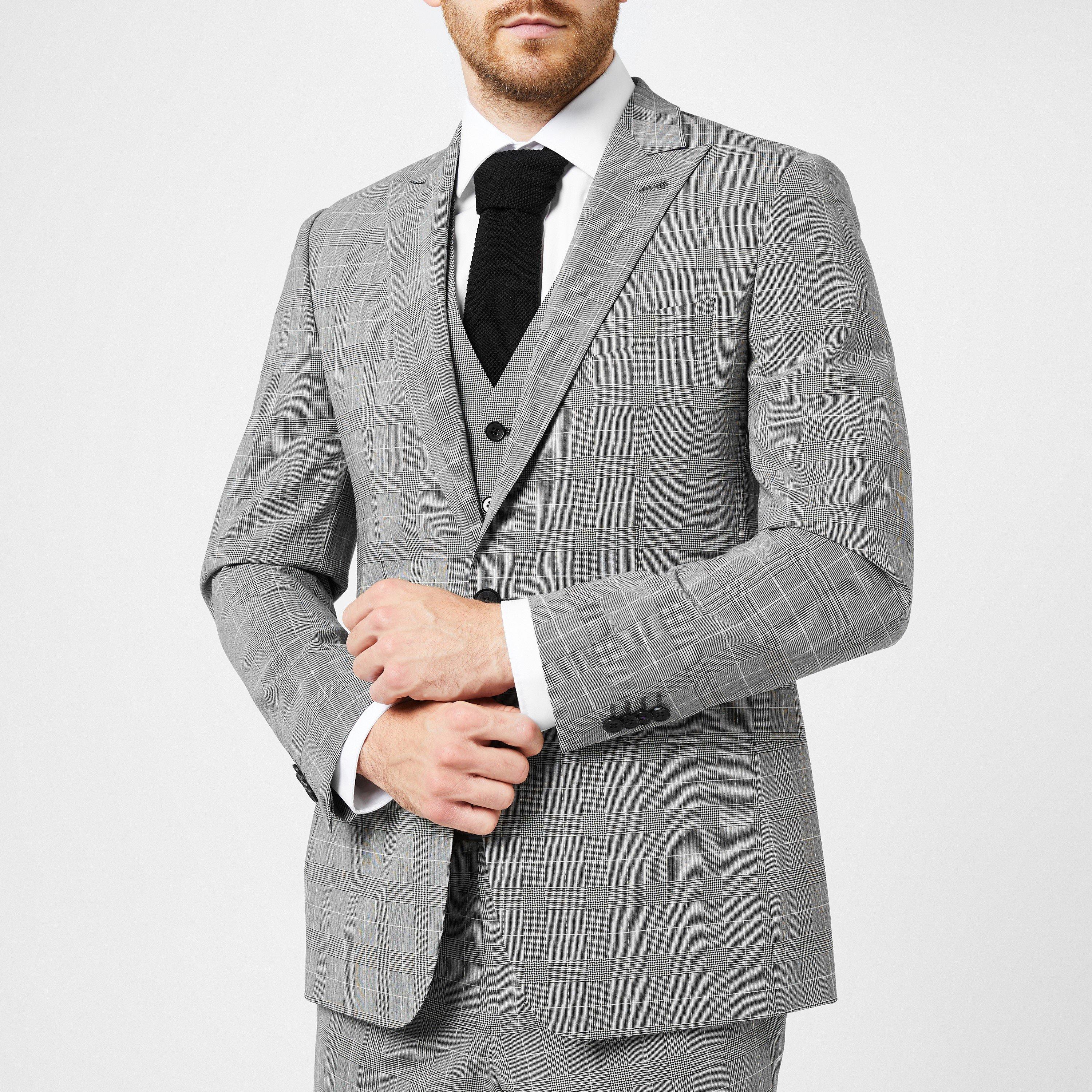 Black/White - Without Prejudice - Slim Fit Check Suit Jacket - 3