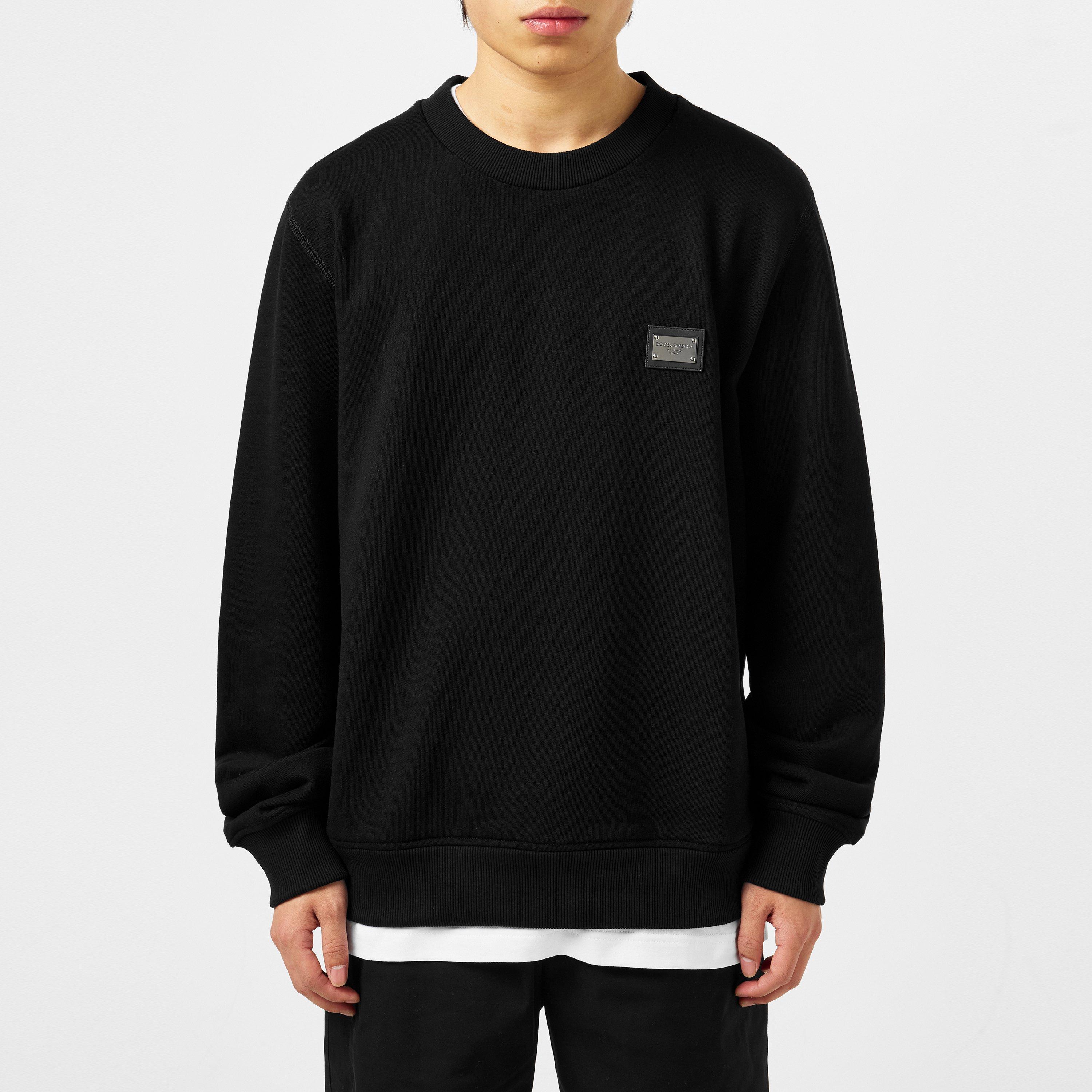 Black - Dolce and Gabbana - Men's Logo Cotton Tag Crew Sweater - 3
