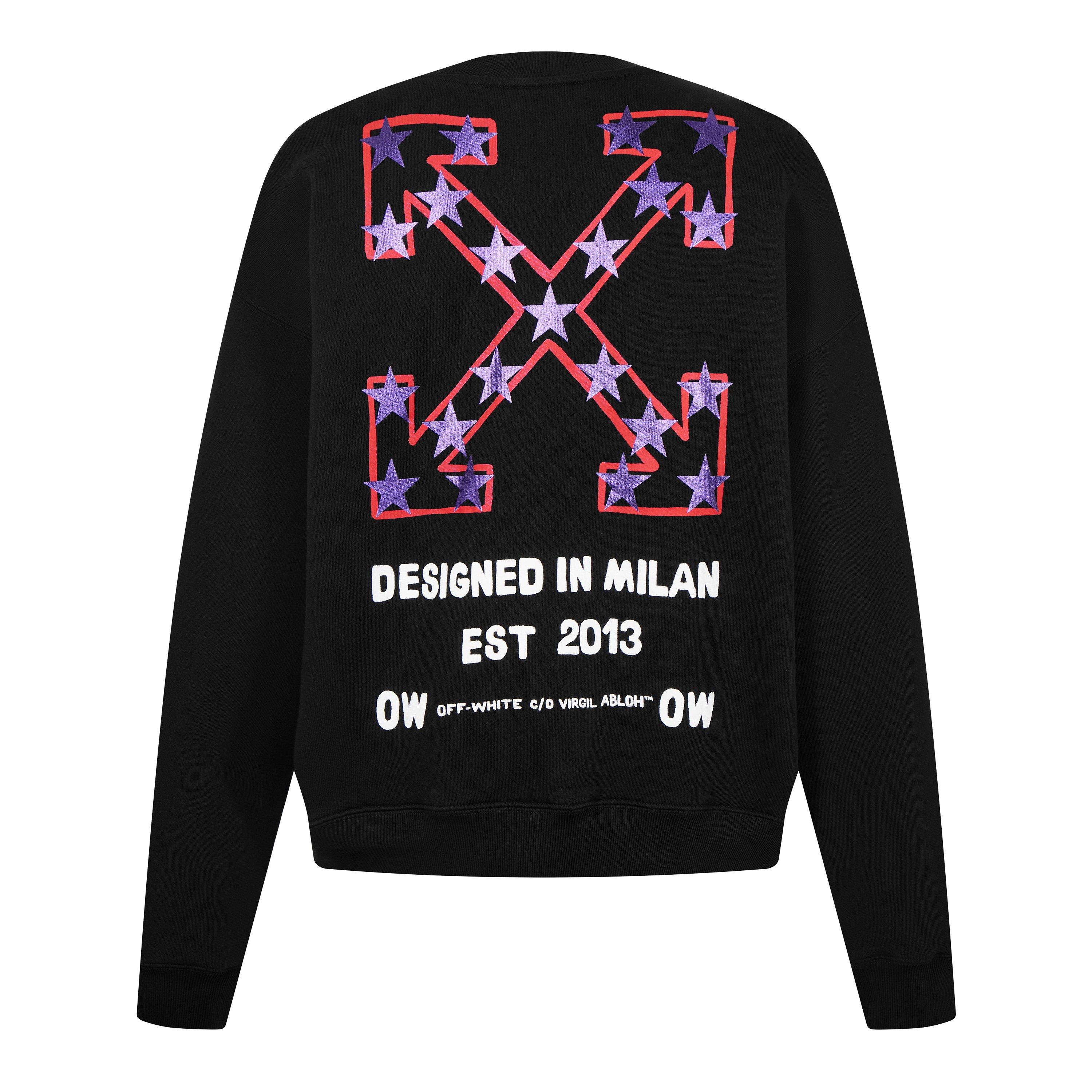 Black - Off White - Men's Star Arrow Cotton Long Sleeve Crew Sweatshirt - 2