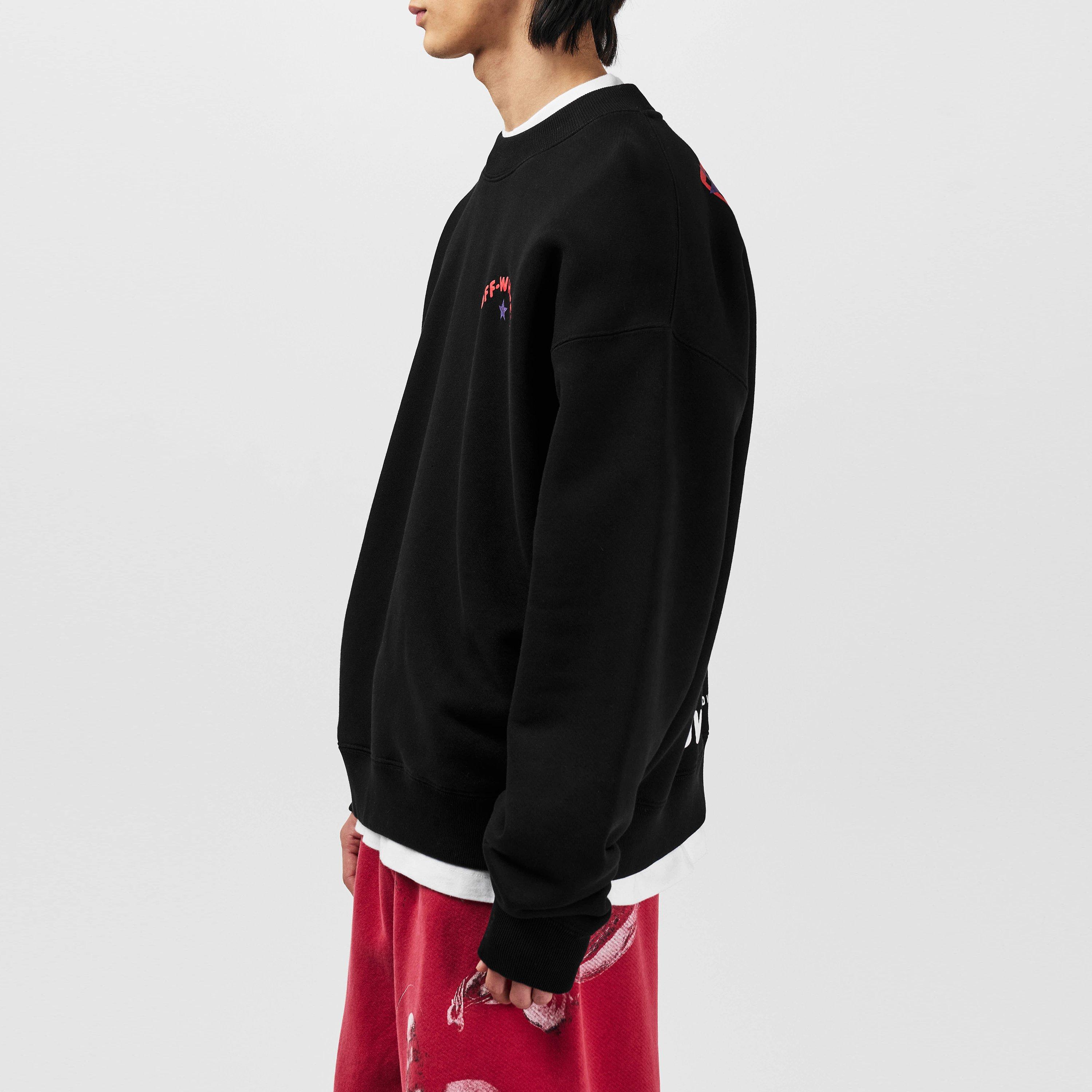 Black - Off White - Men's Star Arrow Cotton Long Sleeve Crew Sweatshirt - 5