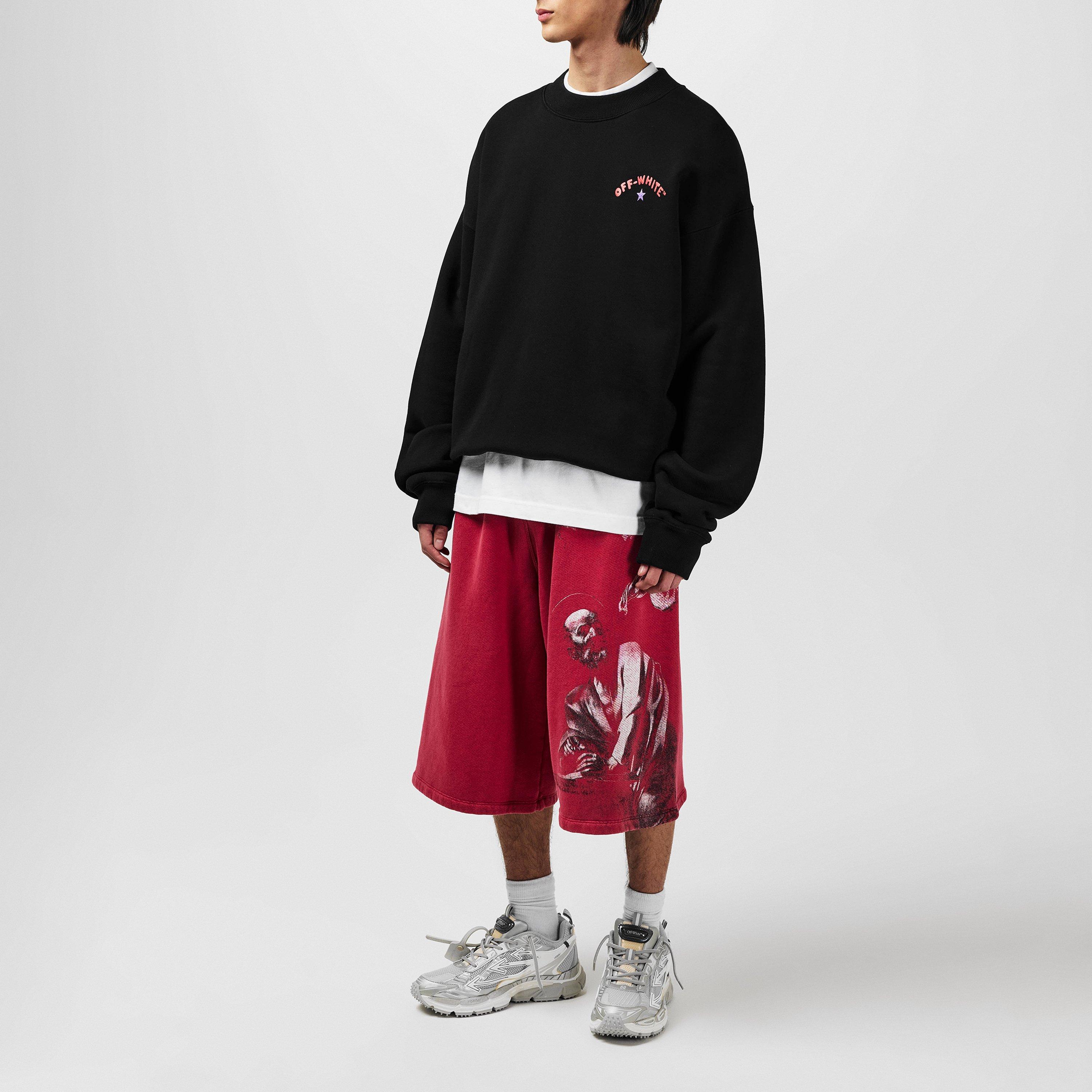 Black - Off White - Men's Star Arrow Cotton Long Sleeve Crew Sweatshirt - 6