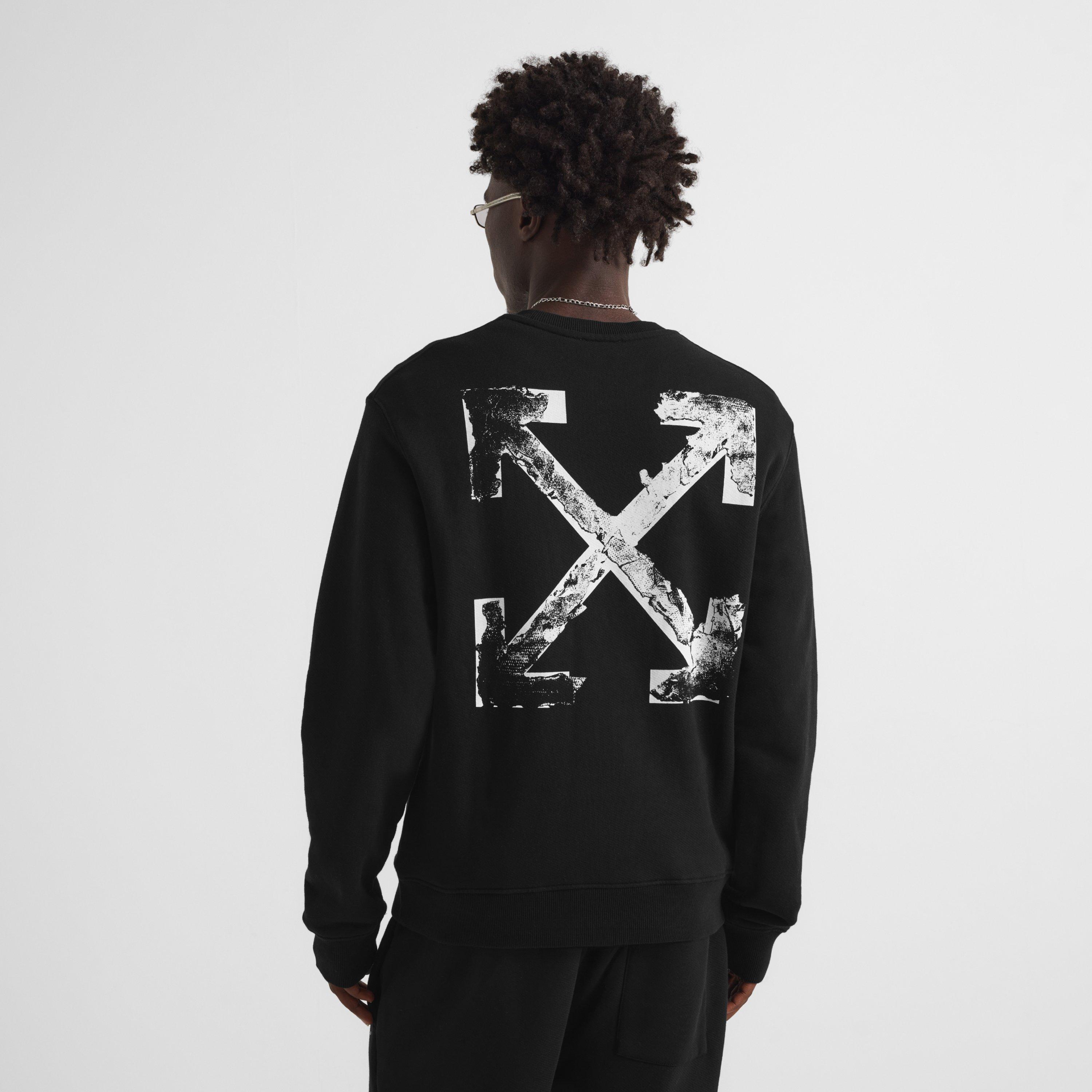 Black - Off White - Men's Off Marble Arrow Crew Cotton Sweatshirt - 4
