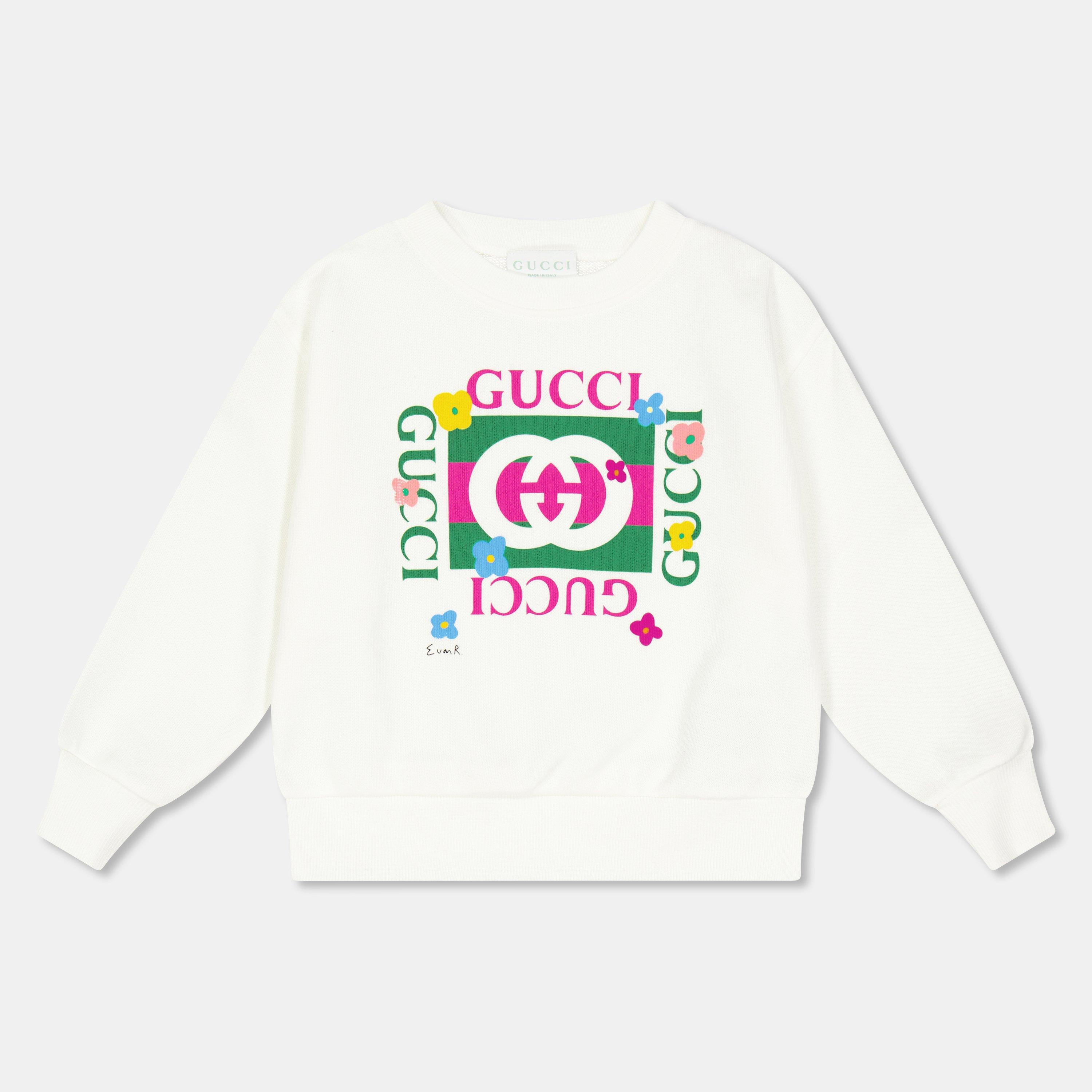 White 9214 - Gucci - Kids' Crew-Neck Textile Crew Sweatshirt - 1