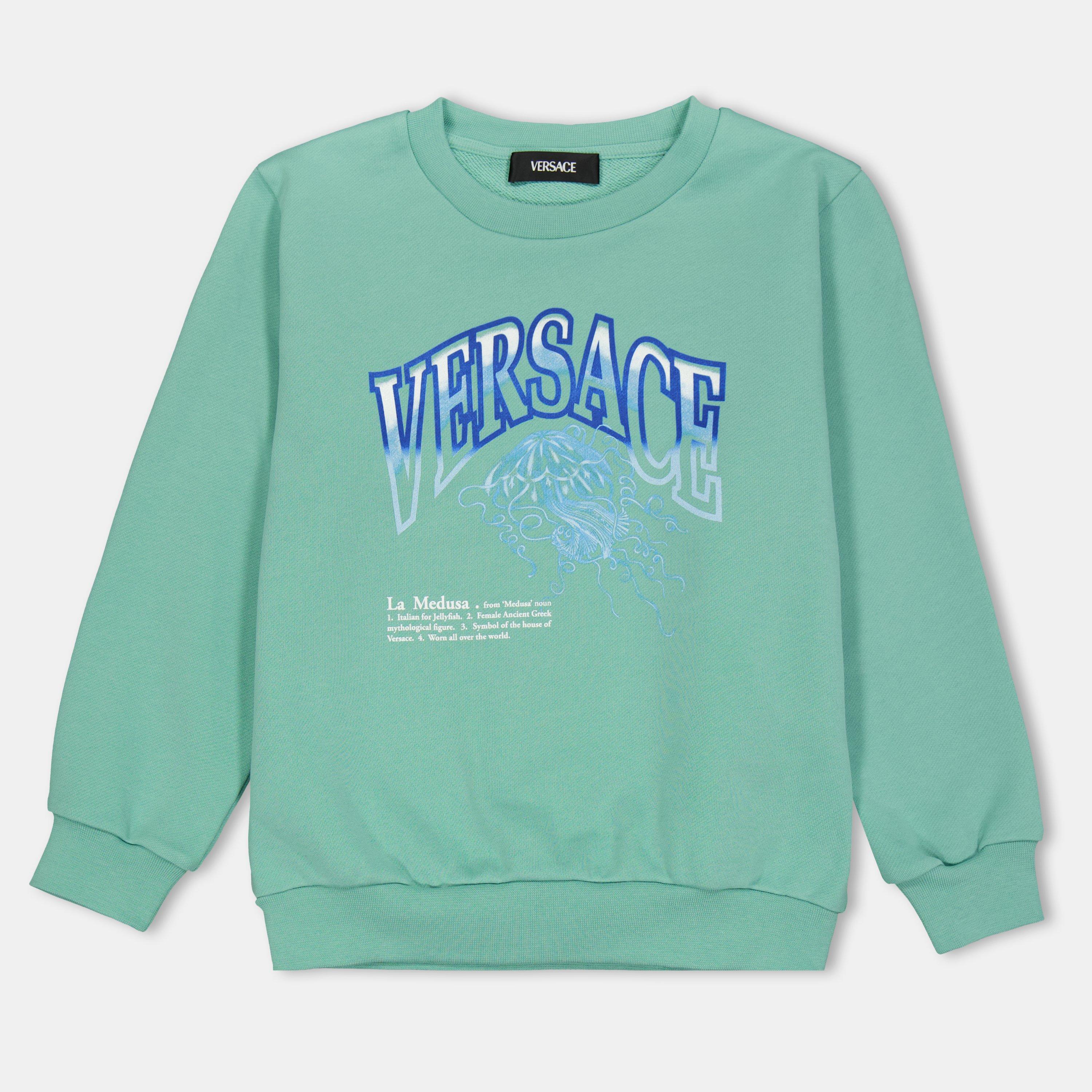 Versace  Kids' Large Logo Crew Sweatshirt - 6G690 Sea Gren - Size 10Y