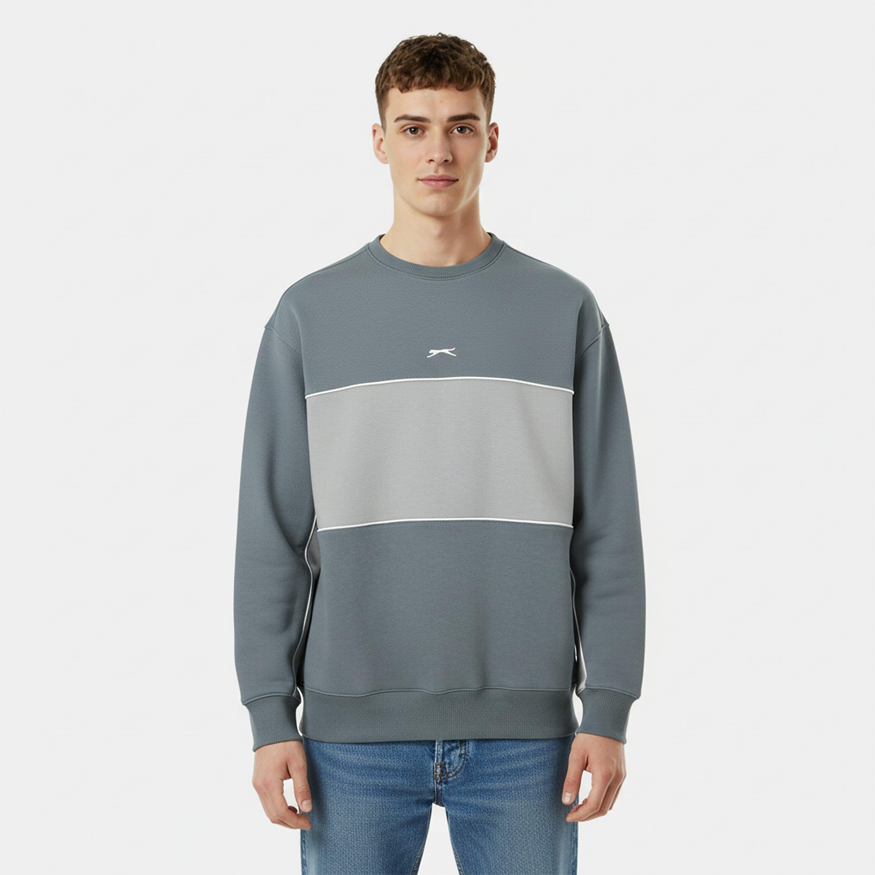 Leisteen/Grijs - Slazenger - Fleece Sportswear Crew Sweat Mens - 3