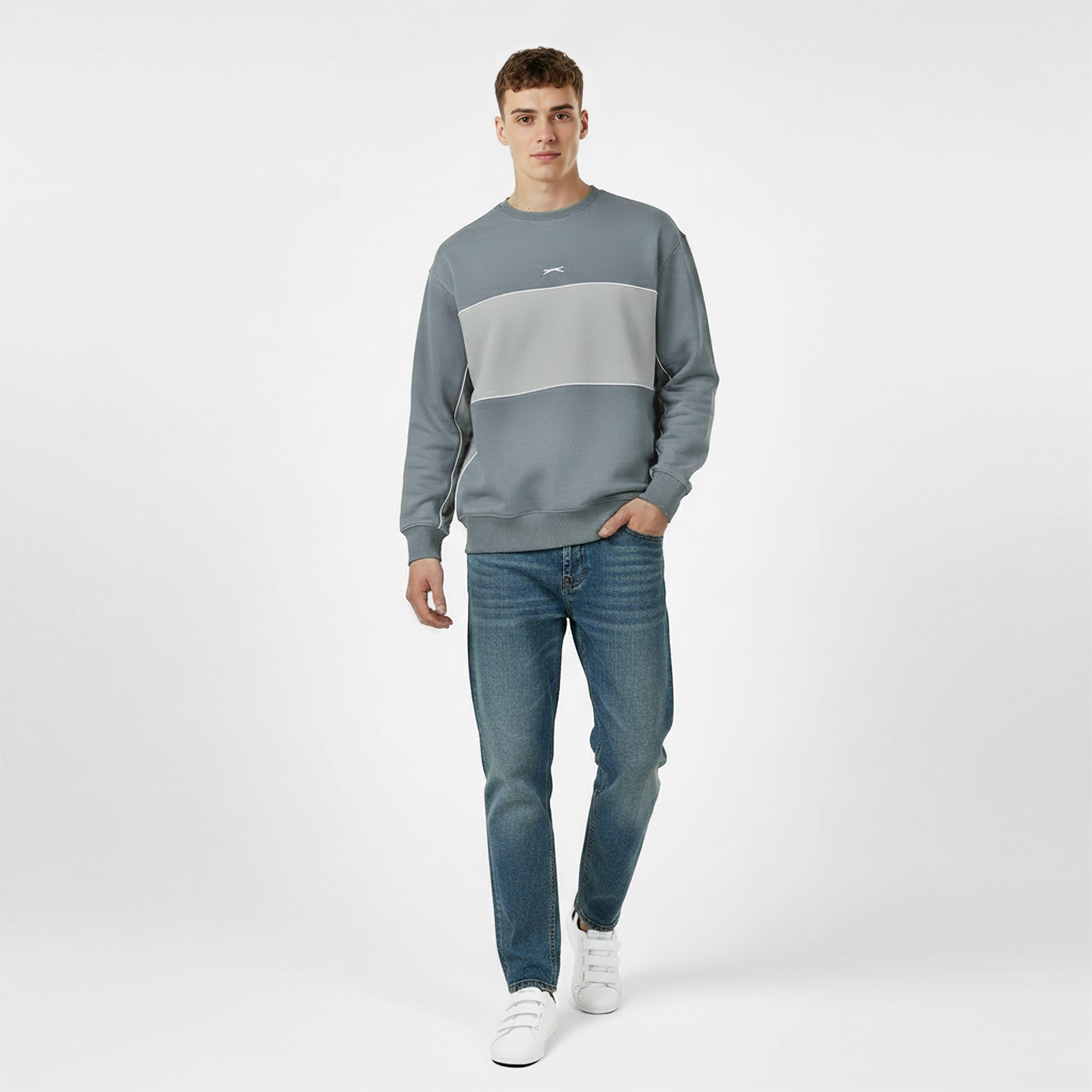 Leisteen/Grijs - Slazenger - Fleece Sportswear Crew Sweat Mens - 5