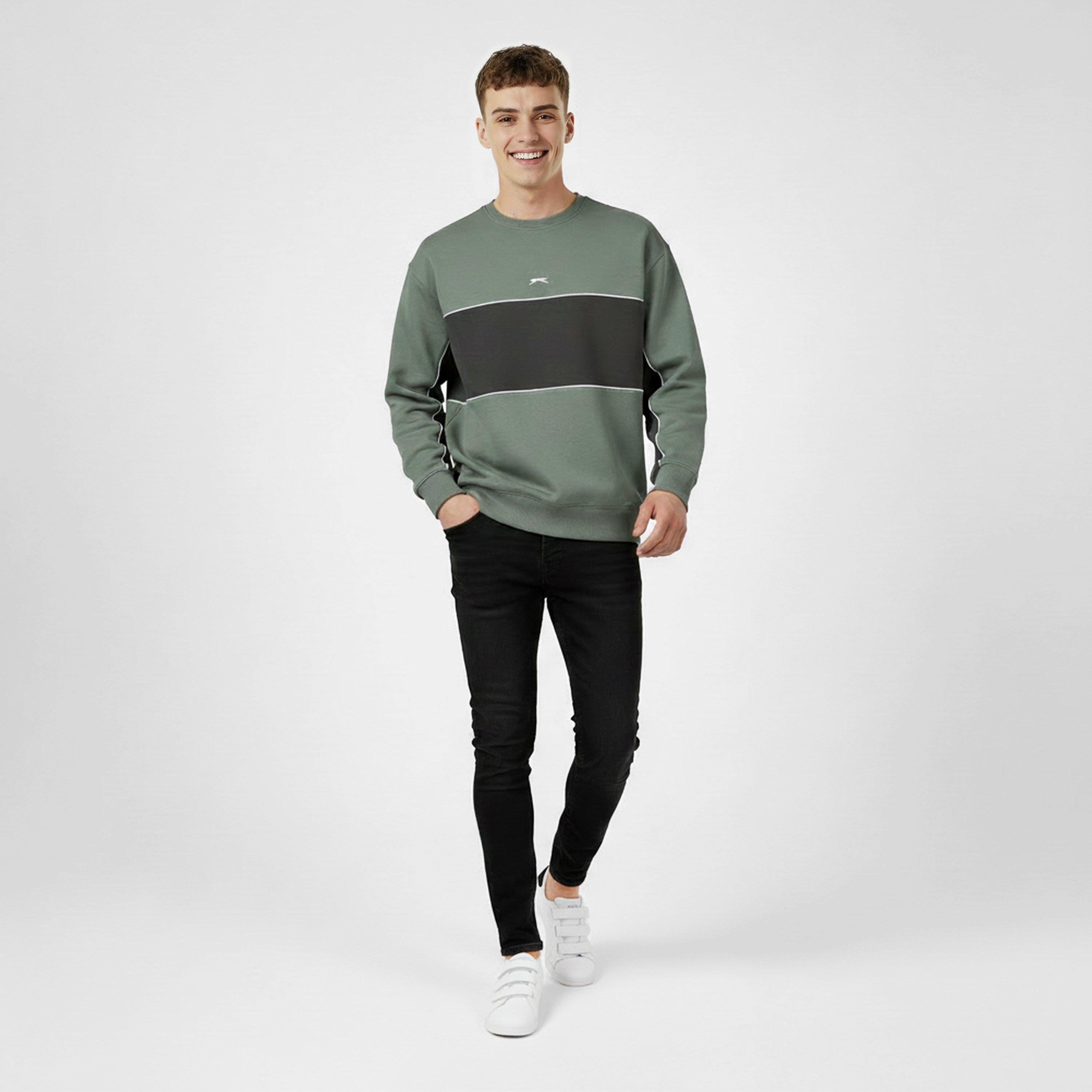 Laurel/Grey - Slazenger - Fleece Sportswear Crew Sweat Mens - 5