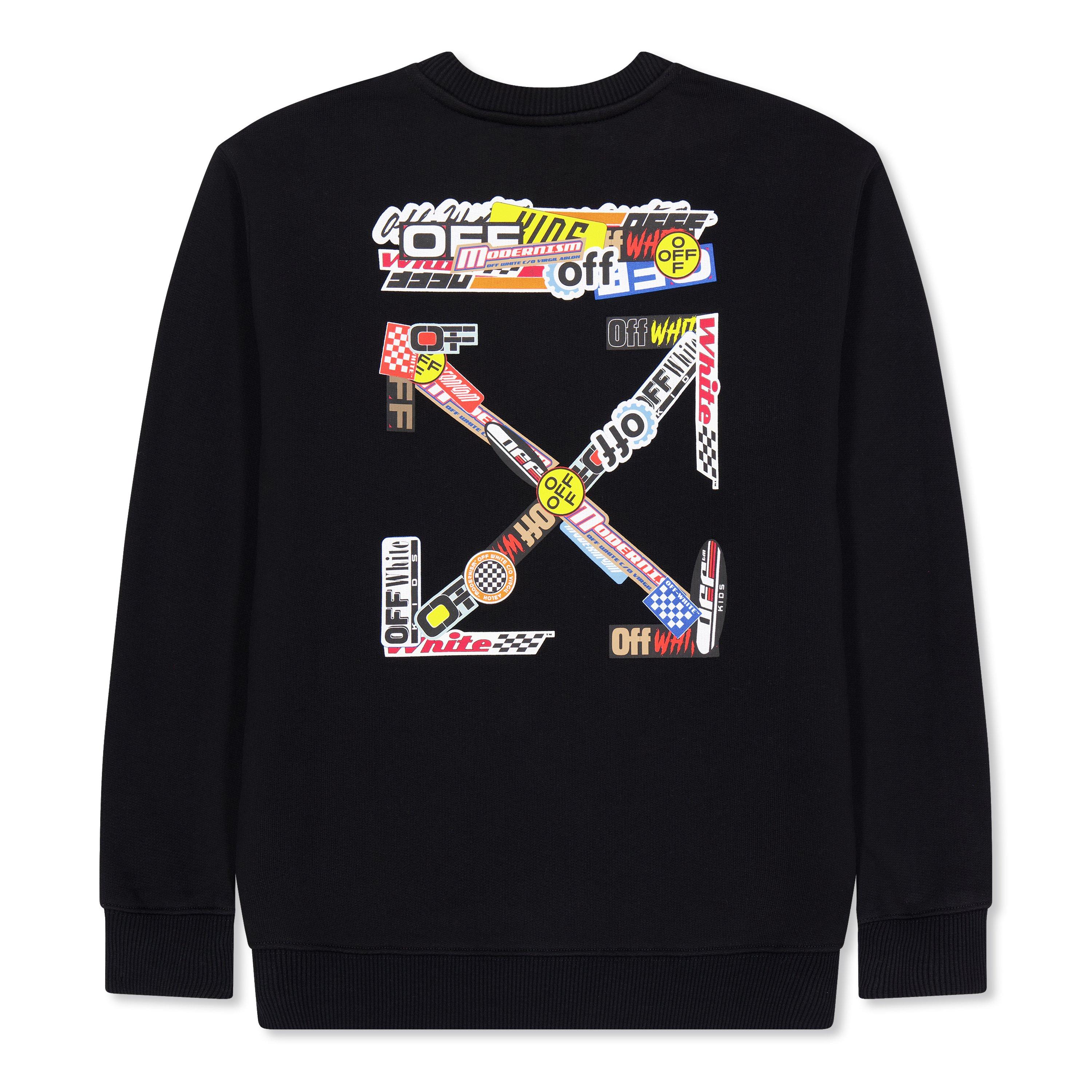 Black/Multi - Off White - Kids  Arrow Crewneck Hoodie, Racing Arrows Design - 2