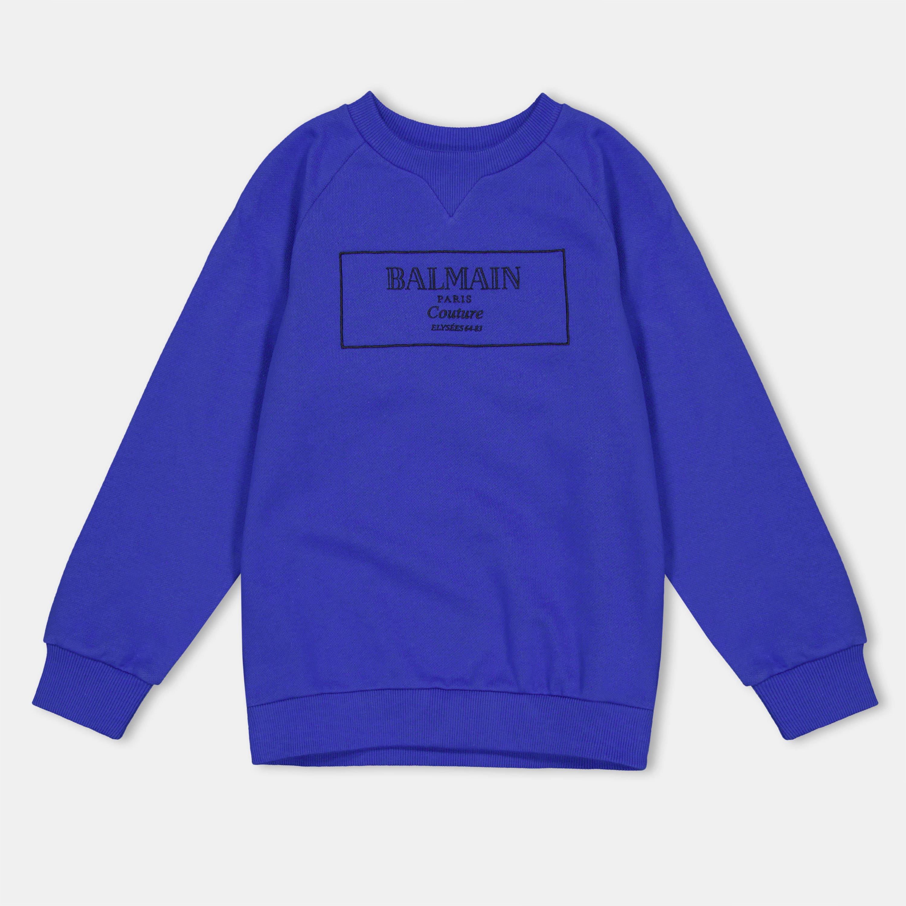 Balmain Kids' Logo Crew-Neck Cotton-Mix Sweatshirt - Blue 60TNE - Size 8Y