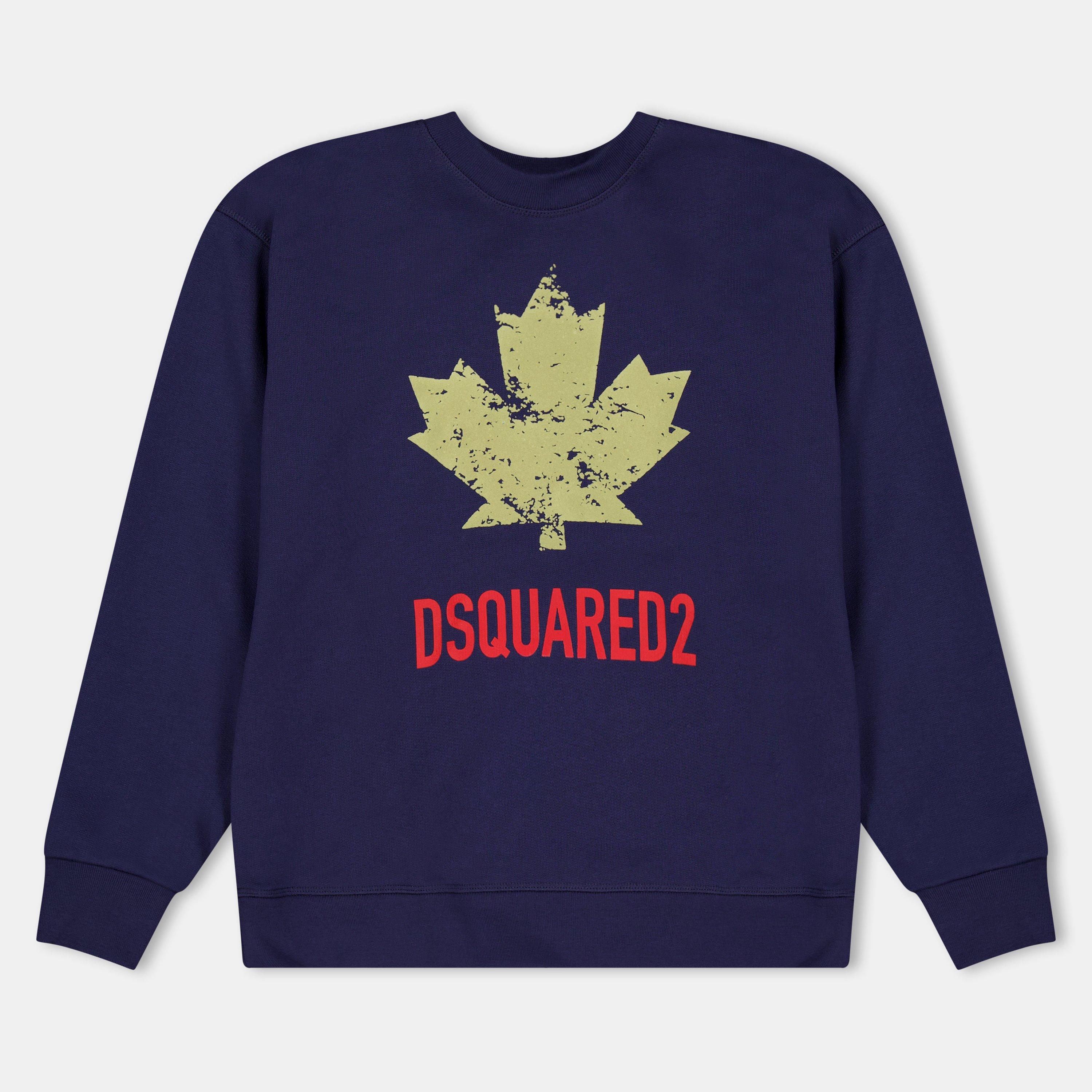Blue DQ864 - DSquared2 - Kids' DSQ Maple Cotton-Mix Crew-Neck Sweatshirt - 1
