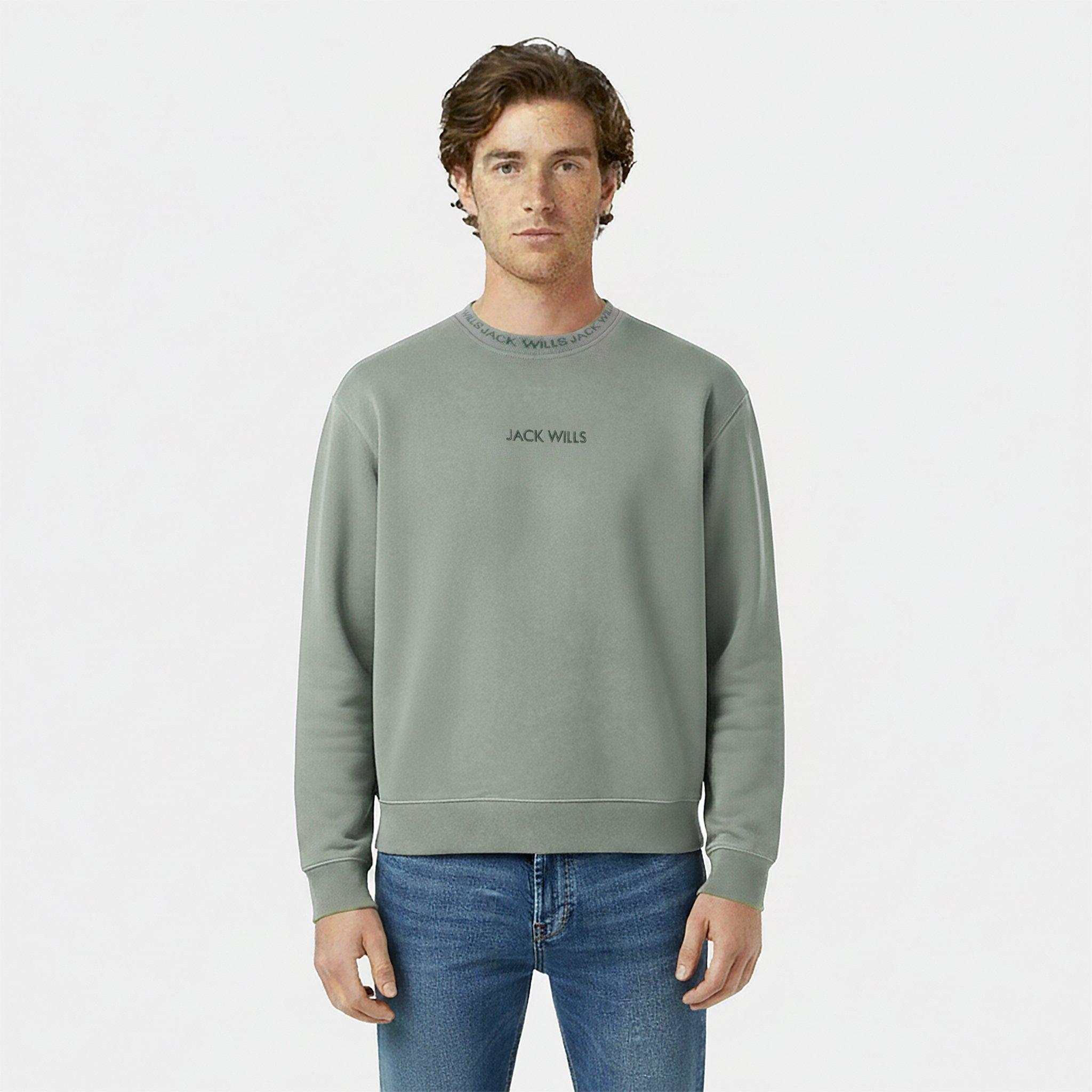 Washed Khaki - Jack Wills - Jacquard Crew Sweatshirt Mens - 3