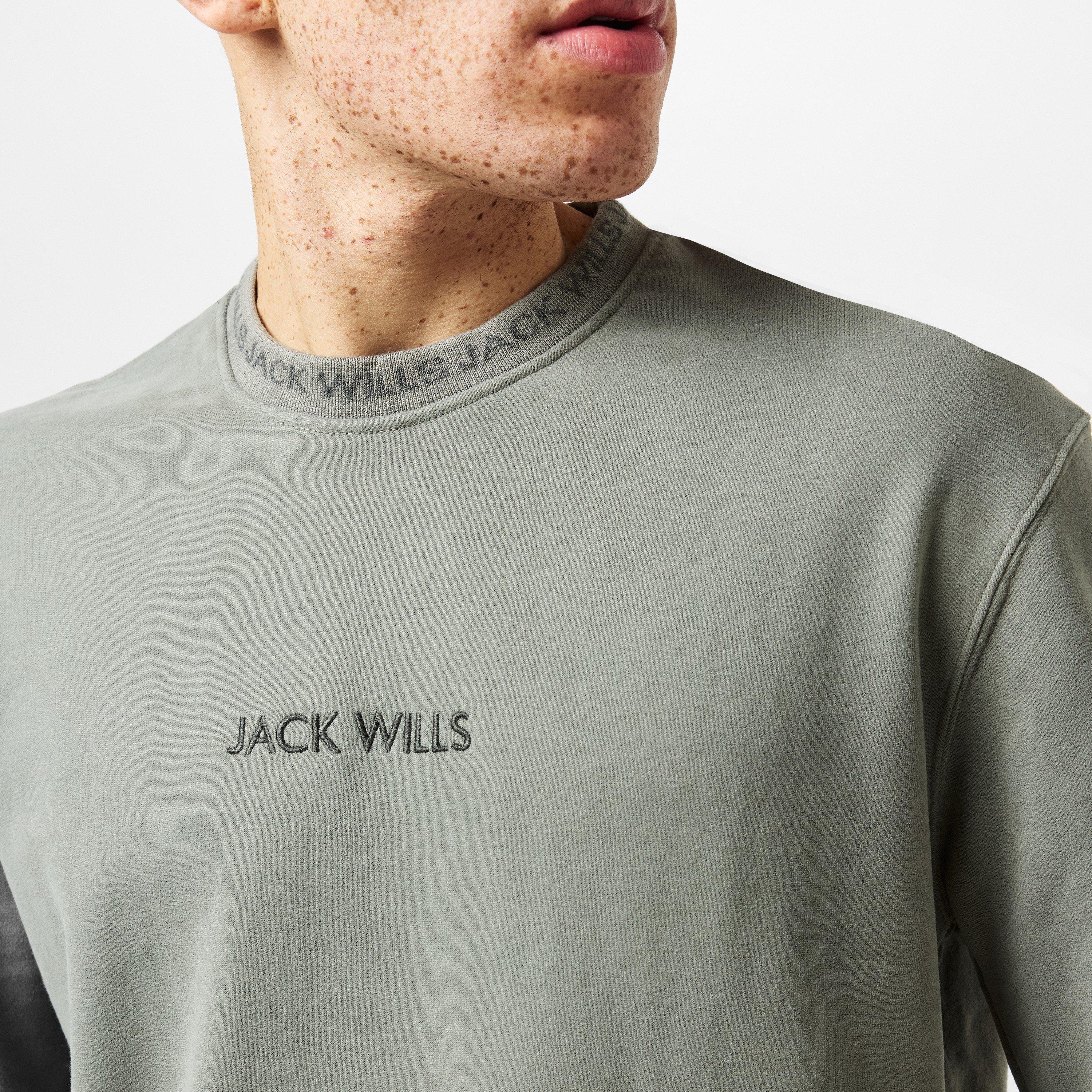 Washed Khaki - Jack Wills - Jacquard Crew Sweatshirt Mens - 5