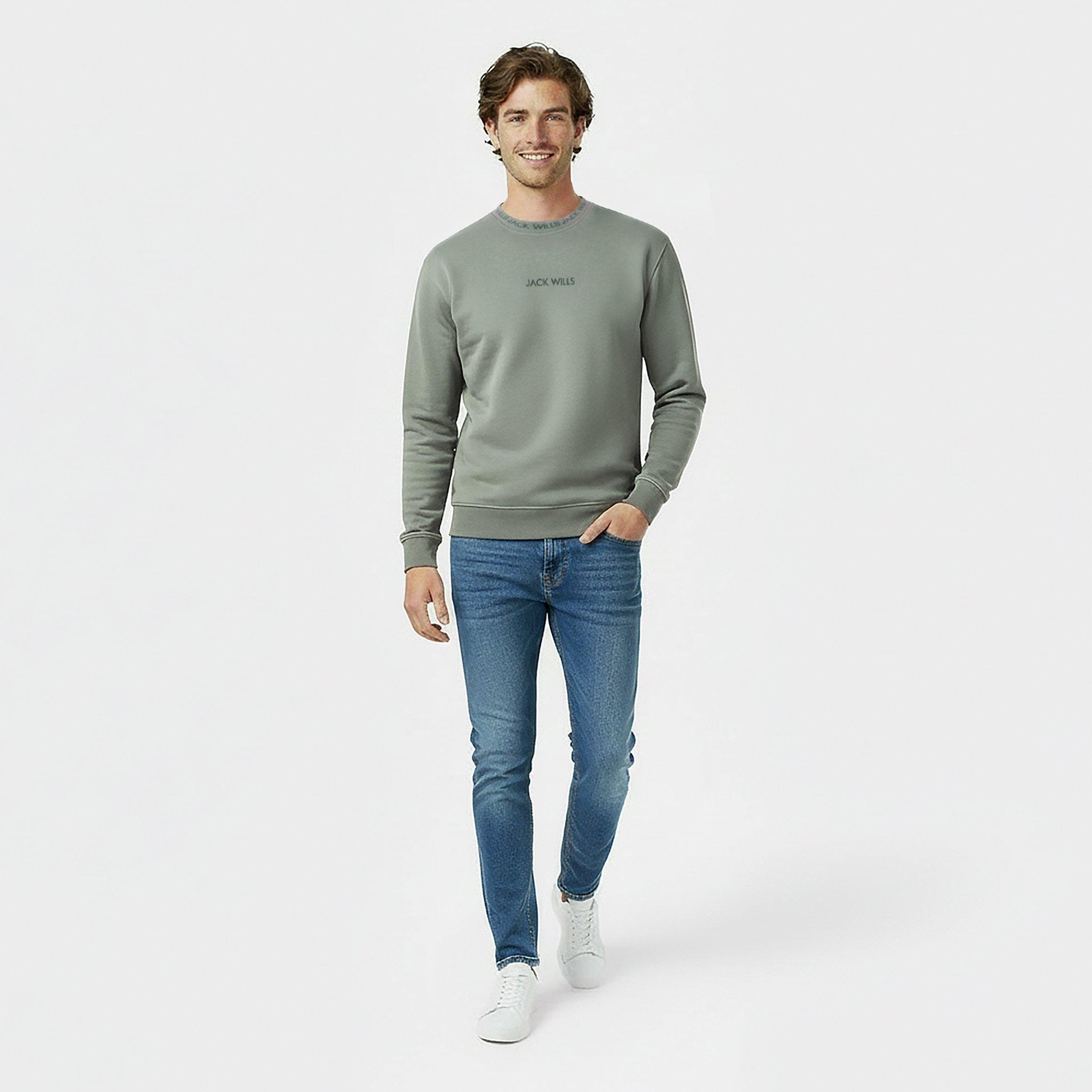 Washed Khaki - Jack Wills - Jacquard Crew Sweatshirt Mens - 6