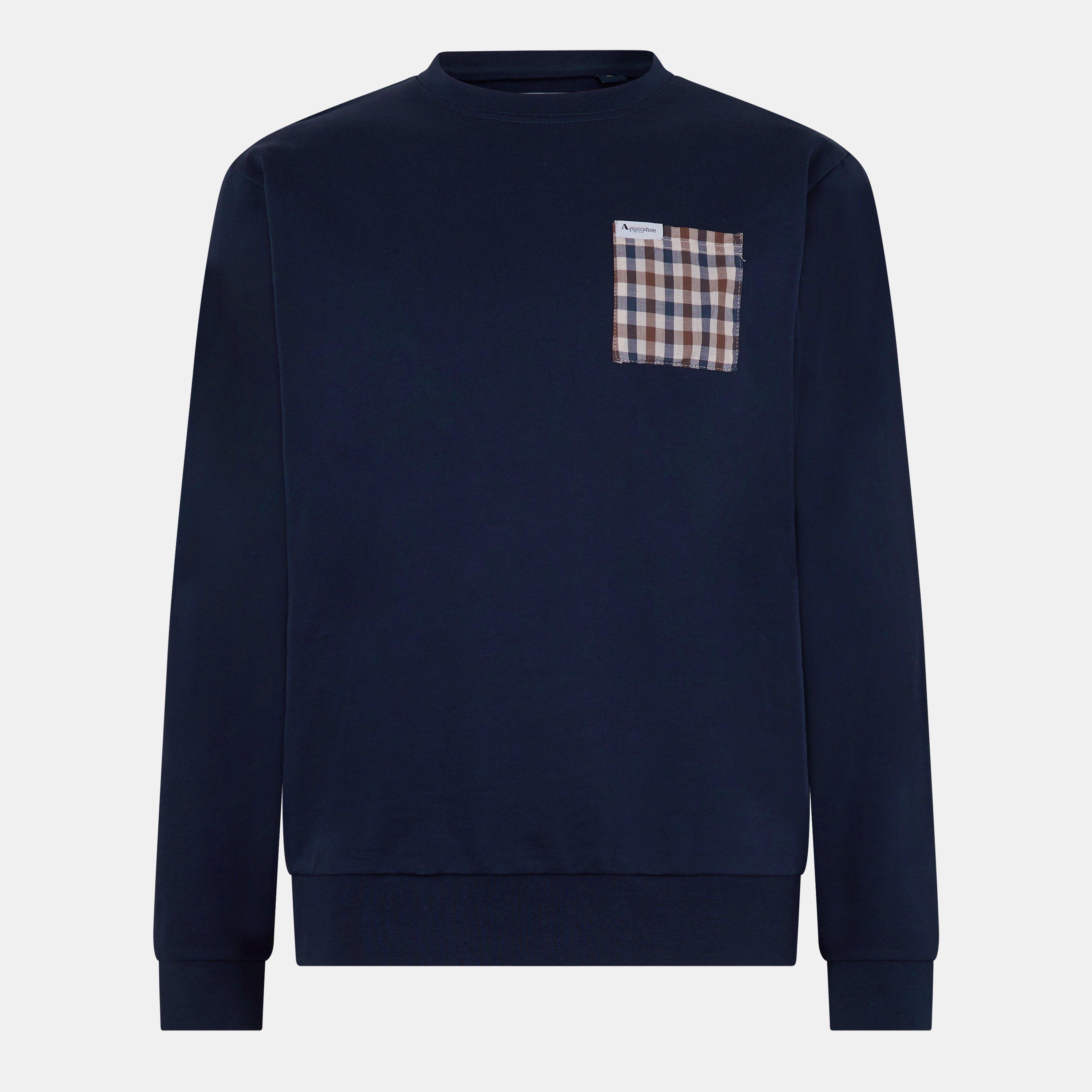 Navy - Aquascutum - Check Pocket Sweatshirt - 1