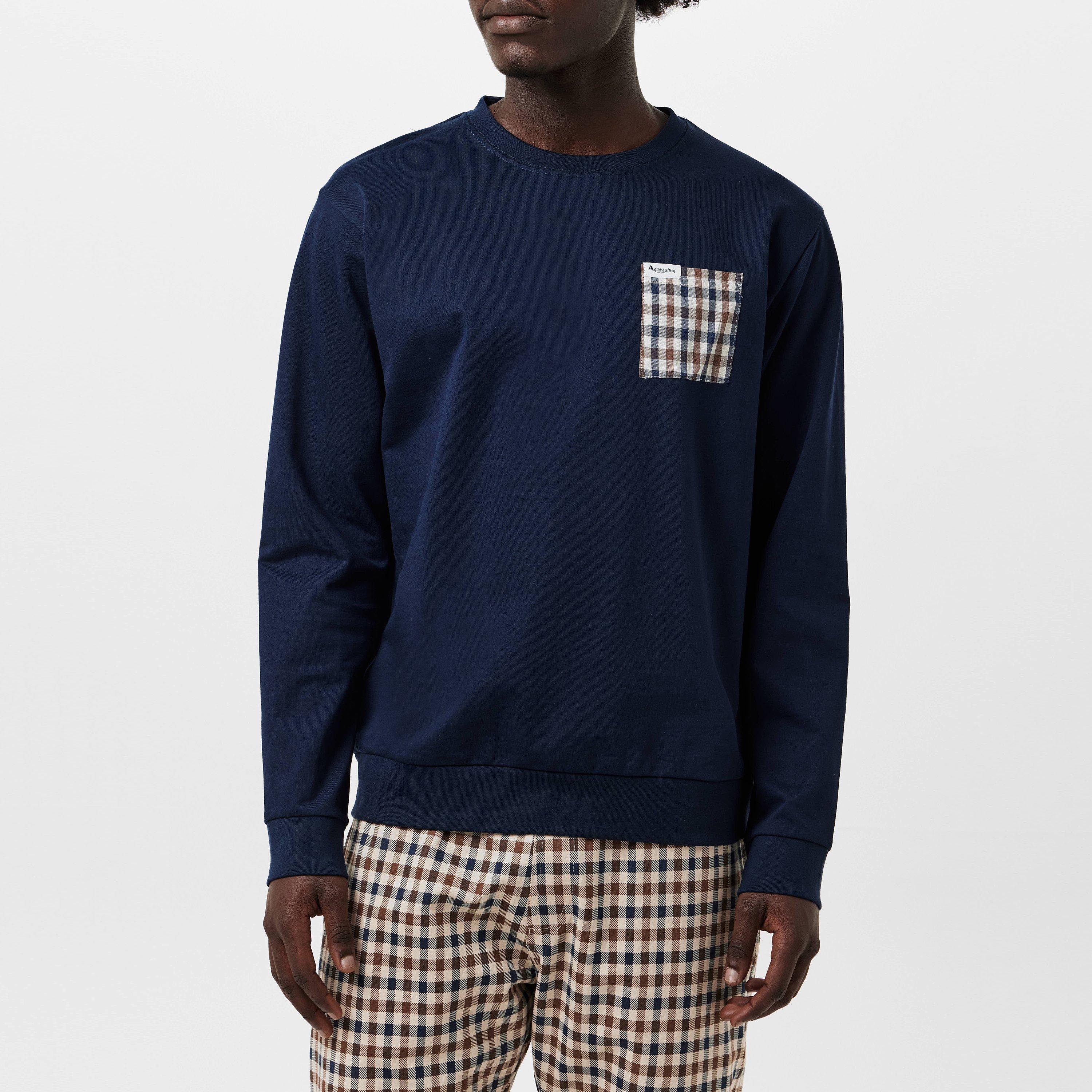 Navy - Aquascutum - Check Pocket Sweatshirt - 3