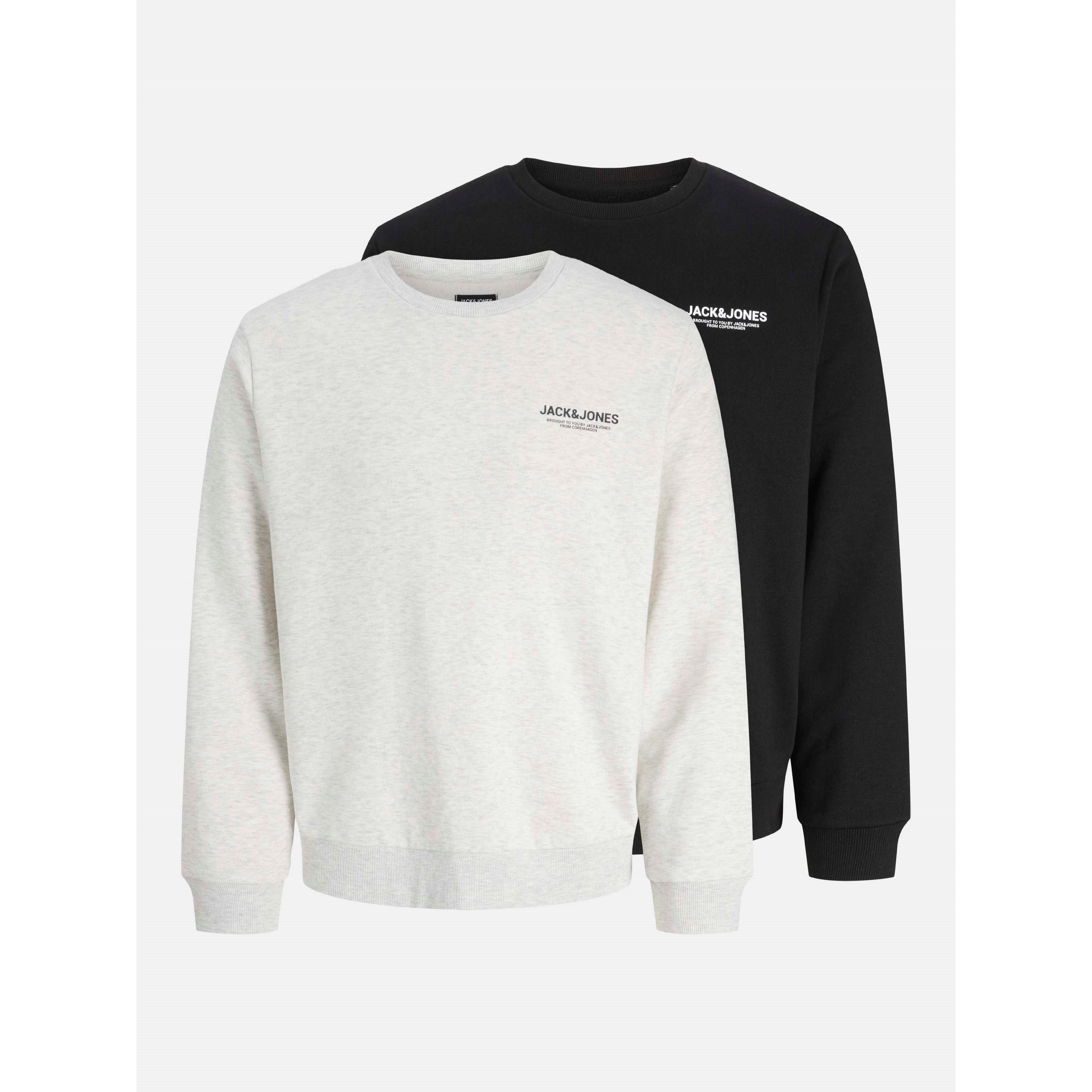 Jack And Jones Men's Mason Pack Crew Sweatshirt - Black/White Mel - XL