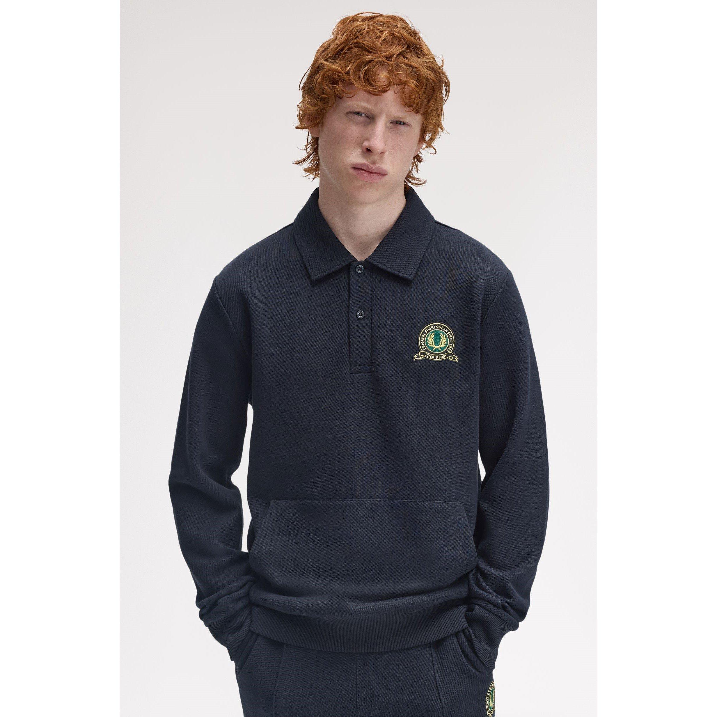 Navy 608 - Fred Perry - Men's Badge Collar Ribbed Crew Sweatshirt - 5
