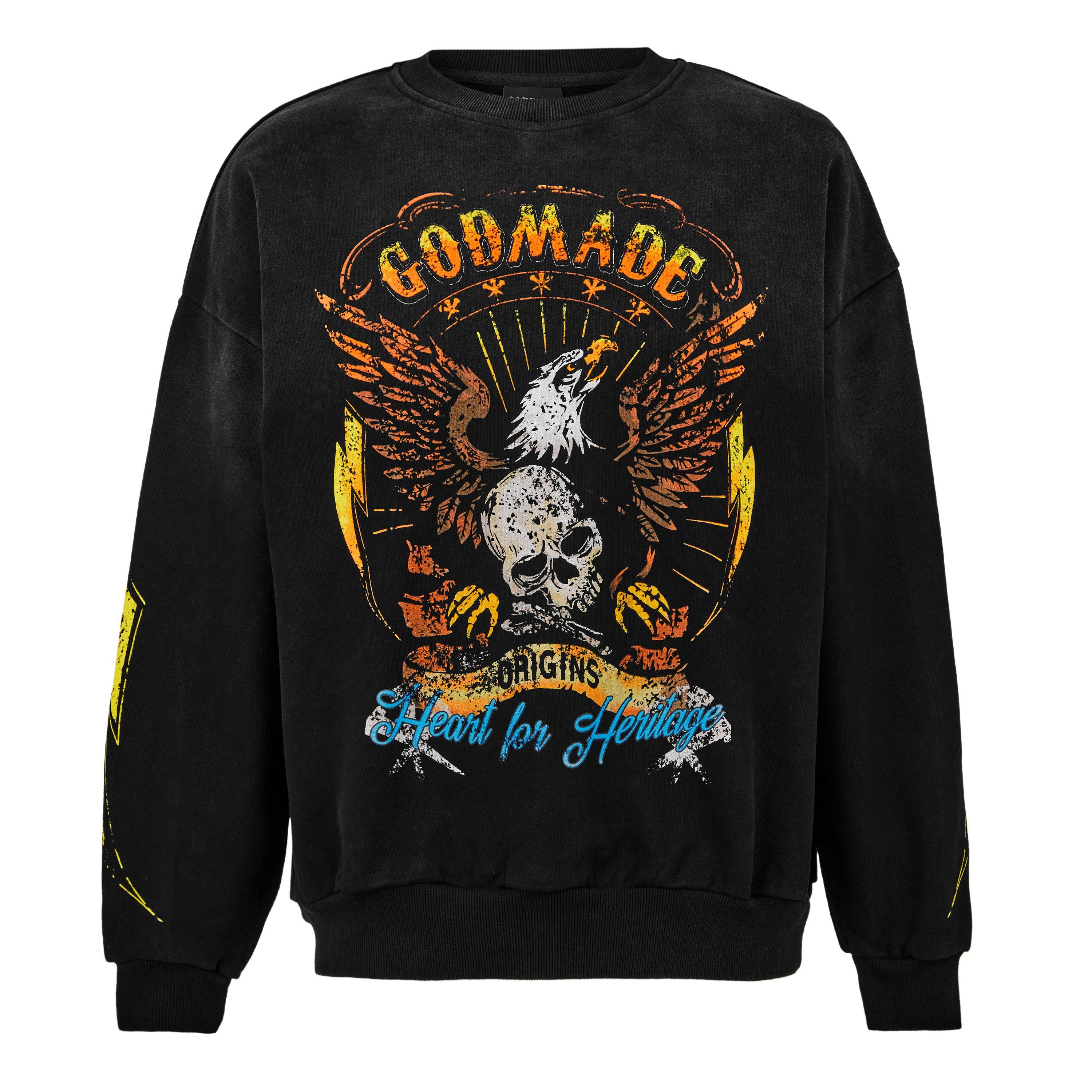 Black - God Made - Men's Origins Cotton Long Sleeve Relaxed Fit Crew Sweatshirt - 1