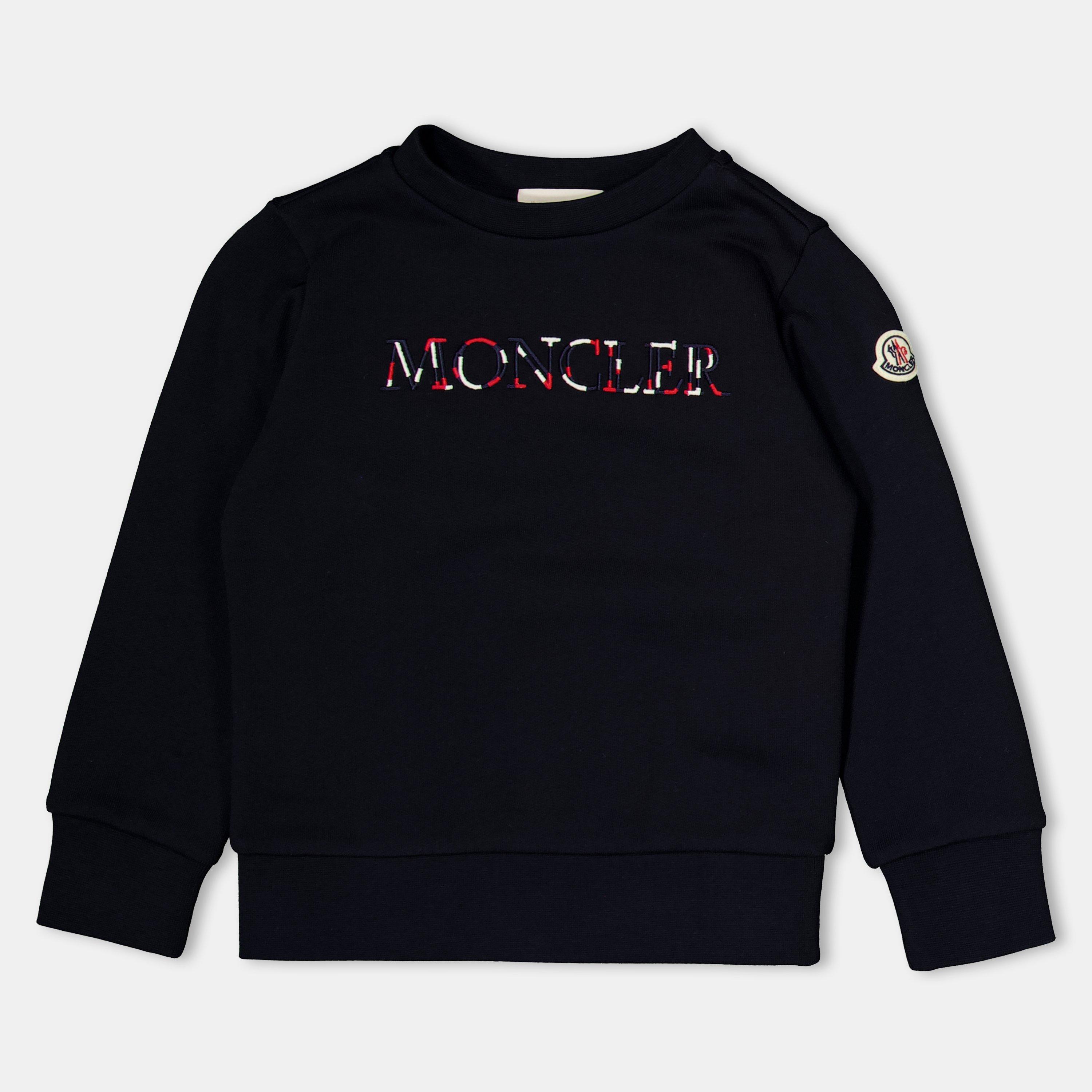 Moncler Kids' Logo Embroidered Crew Sweatshirt - Navy 778 - Size 8Y