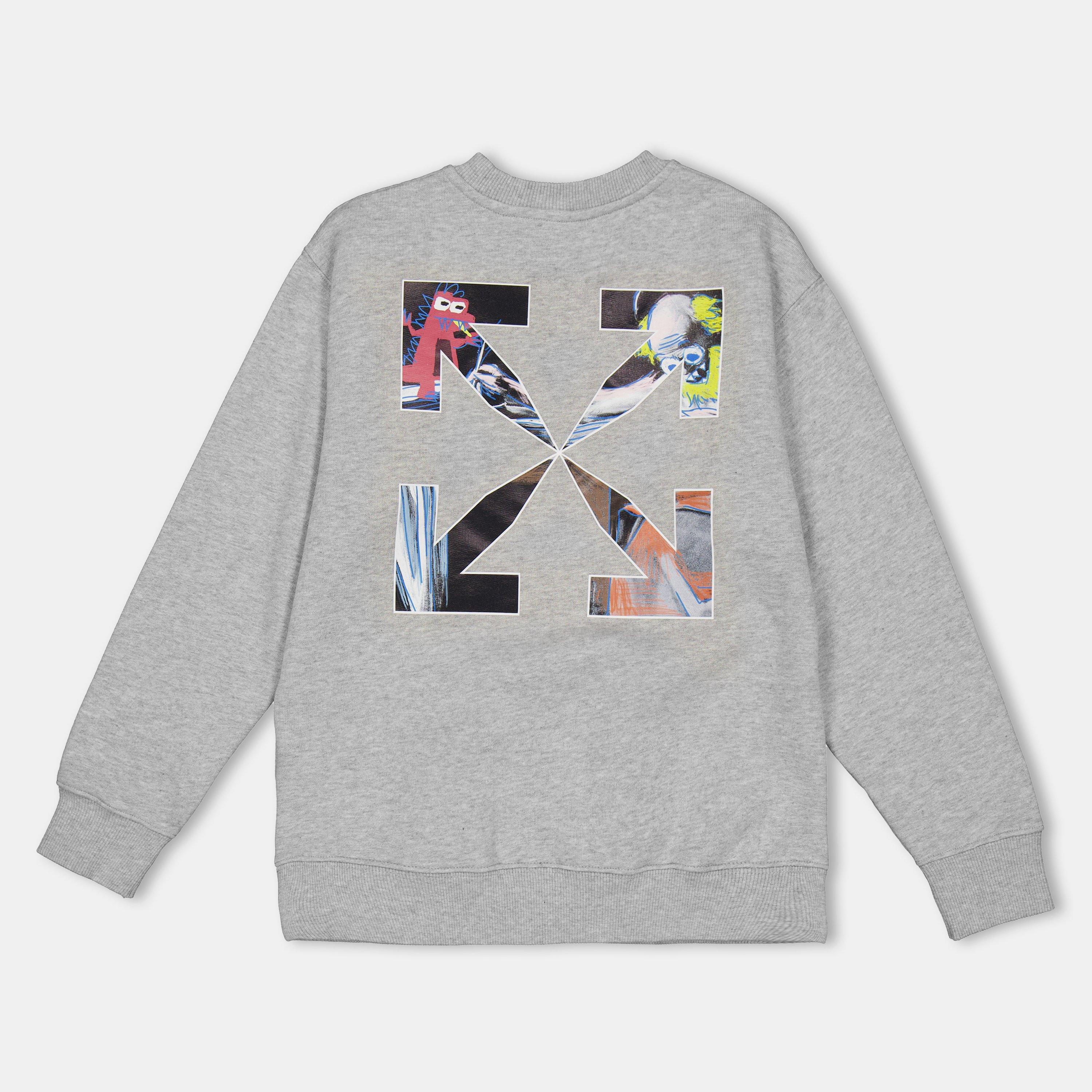 Grey Multi - Off White - Kids Crew Sweater - 2