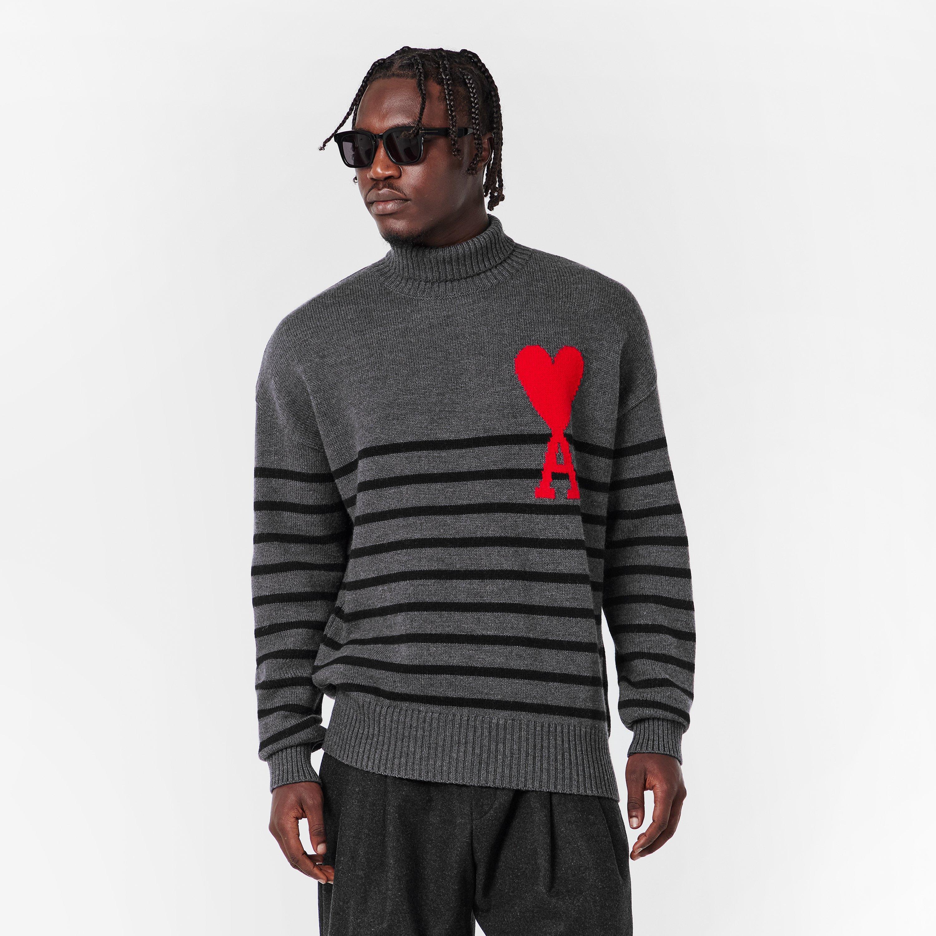 Grey/Black/Red - AMI Paris - Men's Coeur Crew Sweatshirt - 3