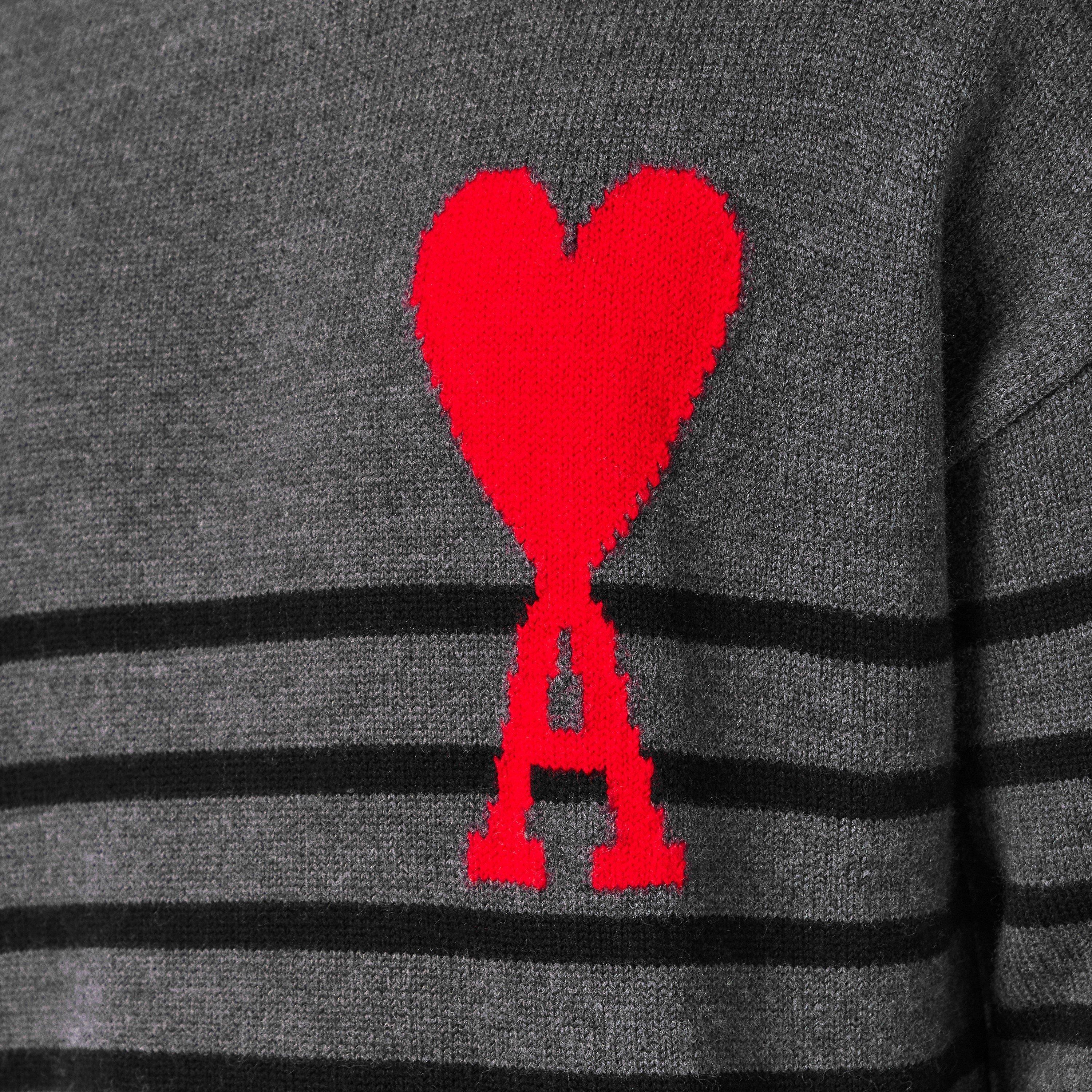 Grey/Black/Red - AMI Paris - Men's Coeur Crew Sweatshirt - 5