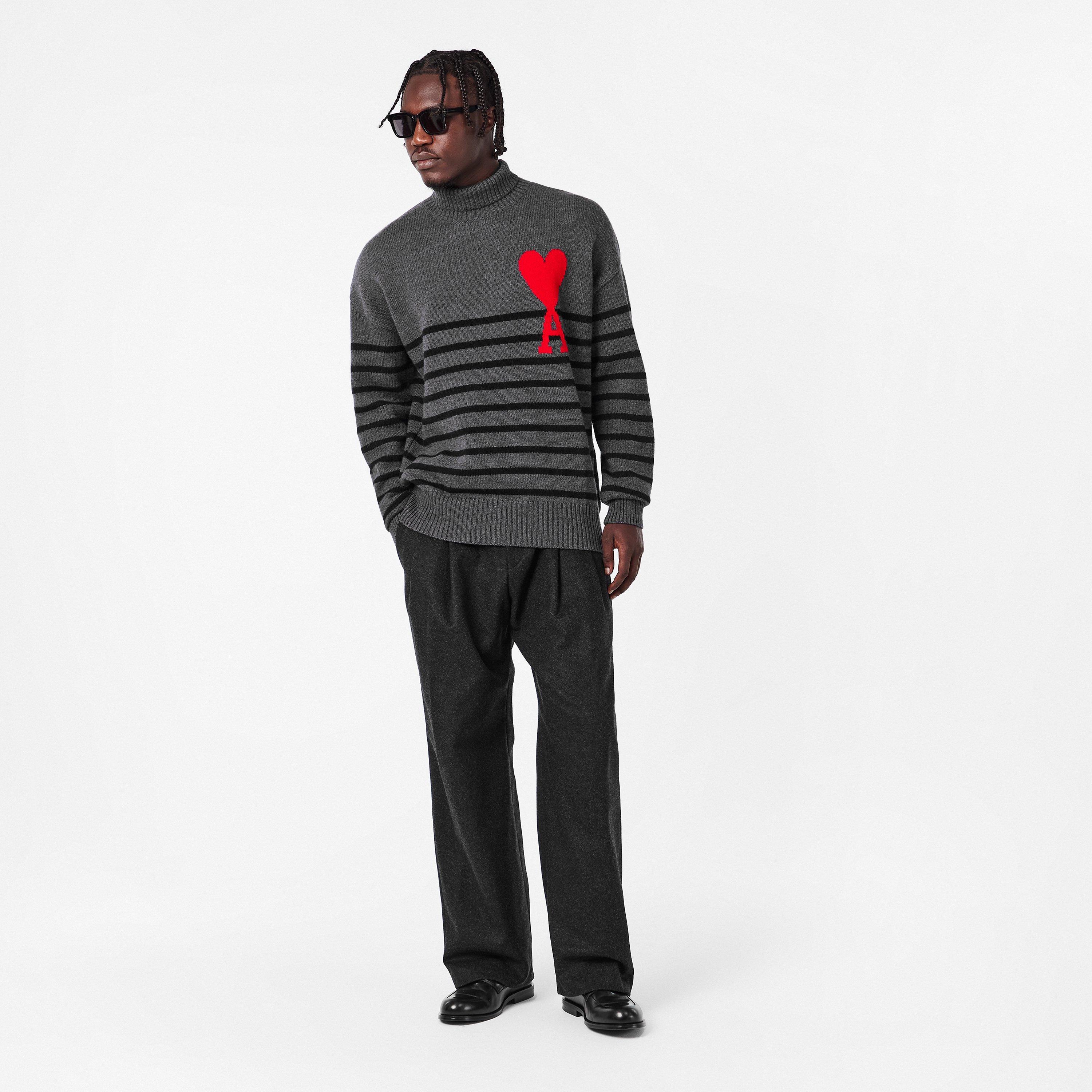 Grey/Black/Red - AMI Paris - Men's Coeur Crew Sweatshirt - 6