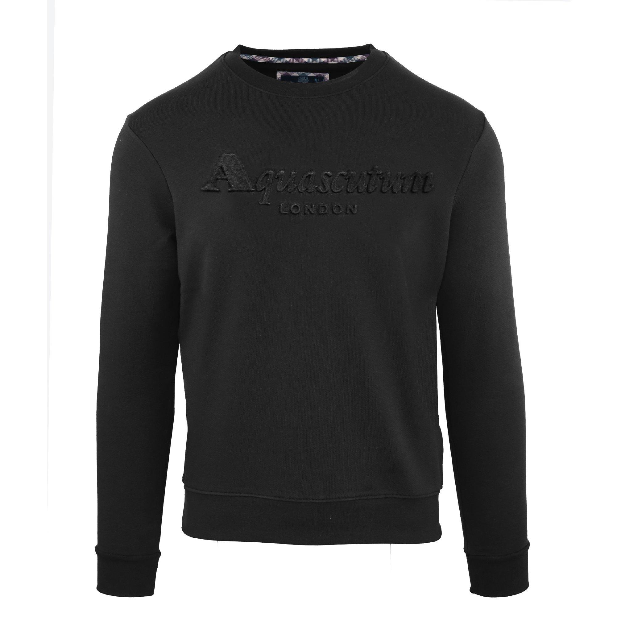 Black - Aquascutum - Men's Roundnk Sweat Crew Sweatshirt - 1