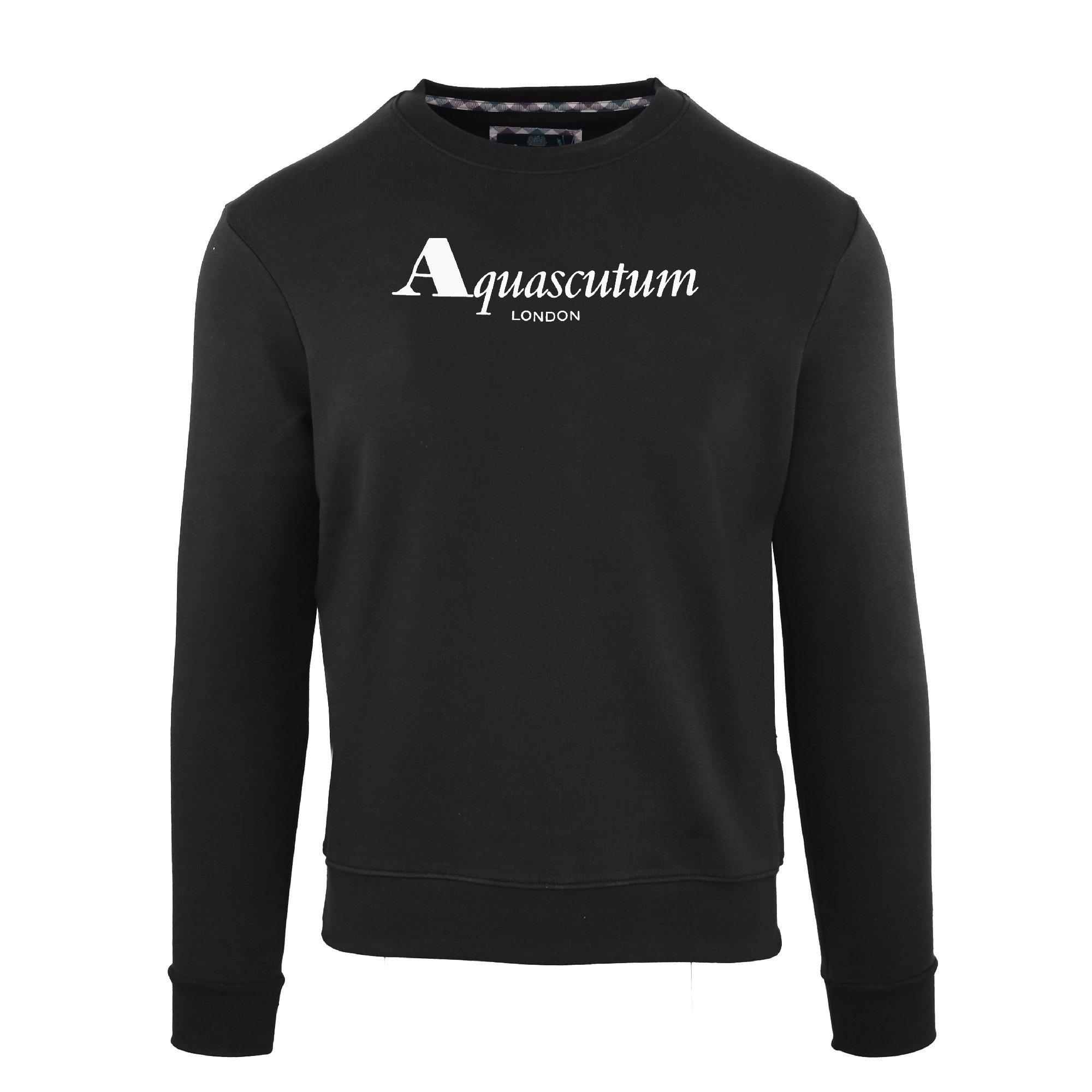 Aquascutum Men's Roundnk Sweat Crew Sweatshirt - Black - 2X Large