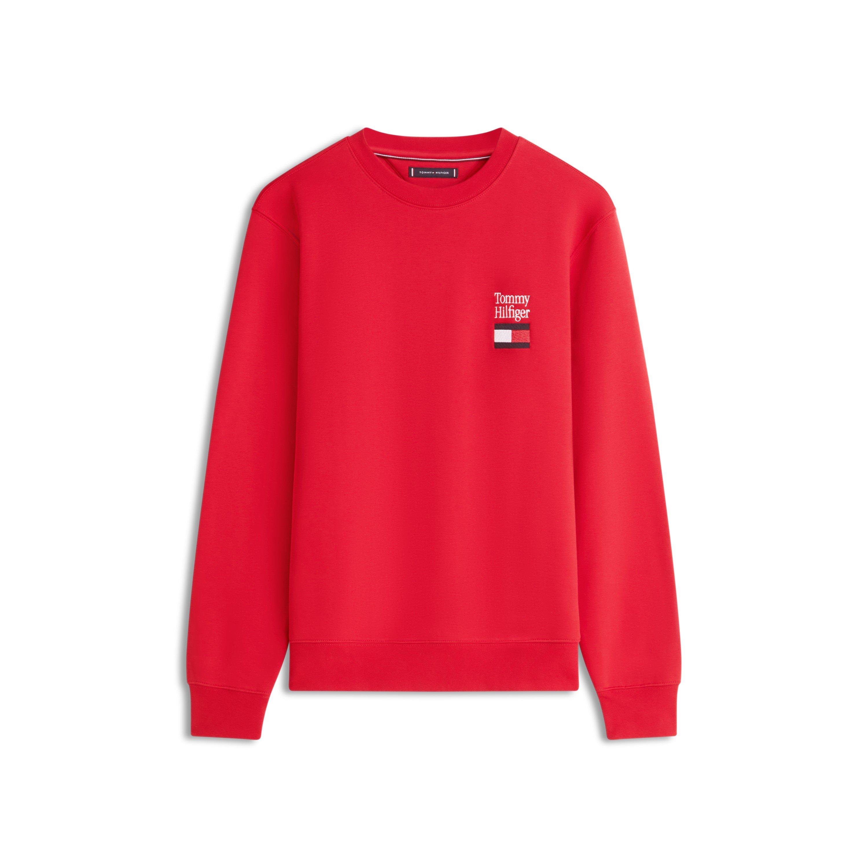 Tommy Hilfiger Men's Embro Flag Crew Sweatshirt - Medium Red - M