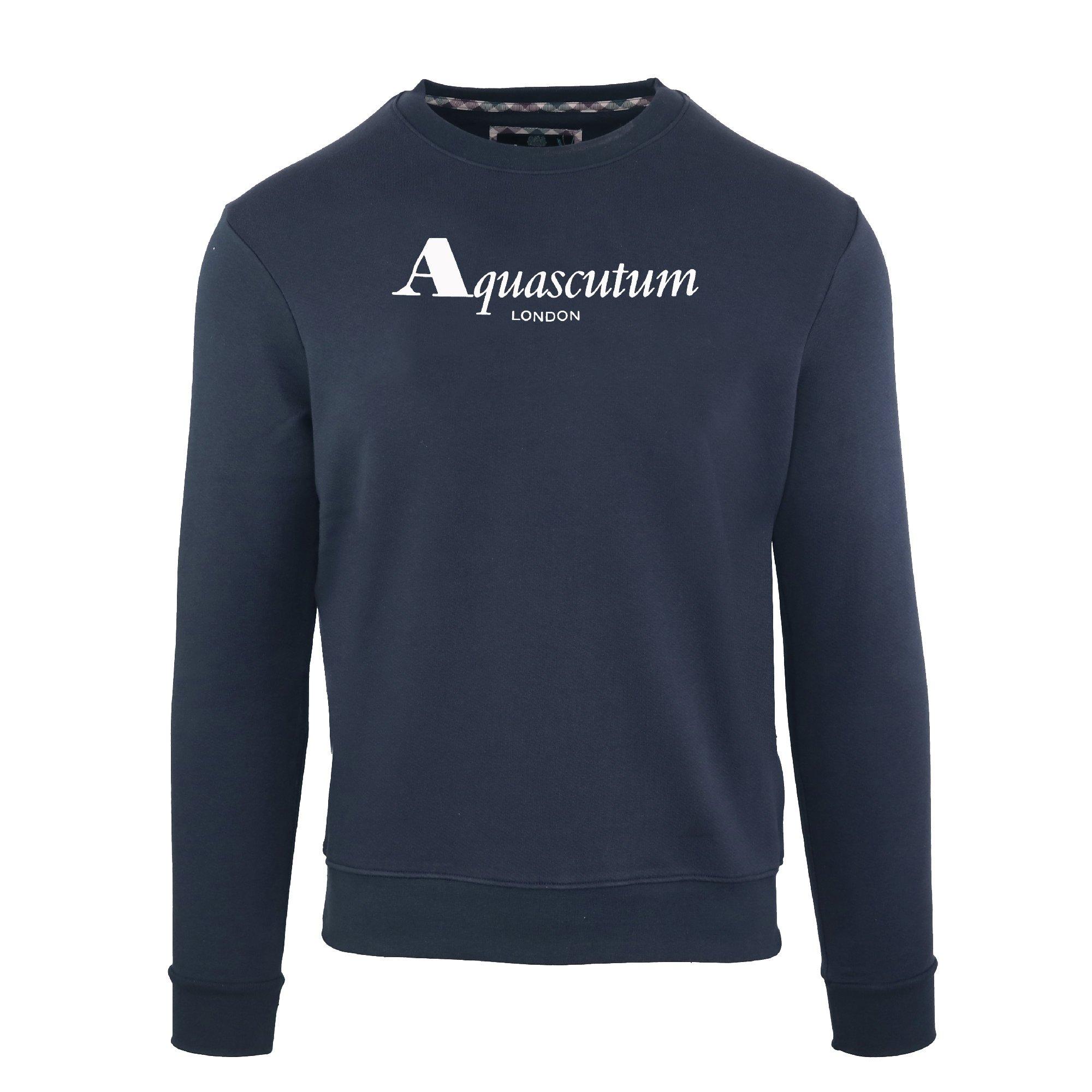 Aquascutum Men's Roundnk Sweat Crew Sweatshirt - Navy - Large