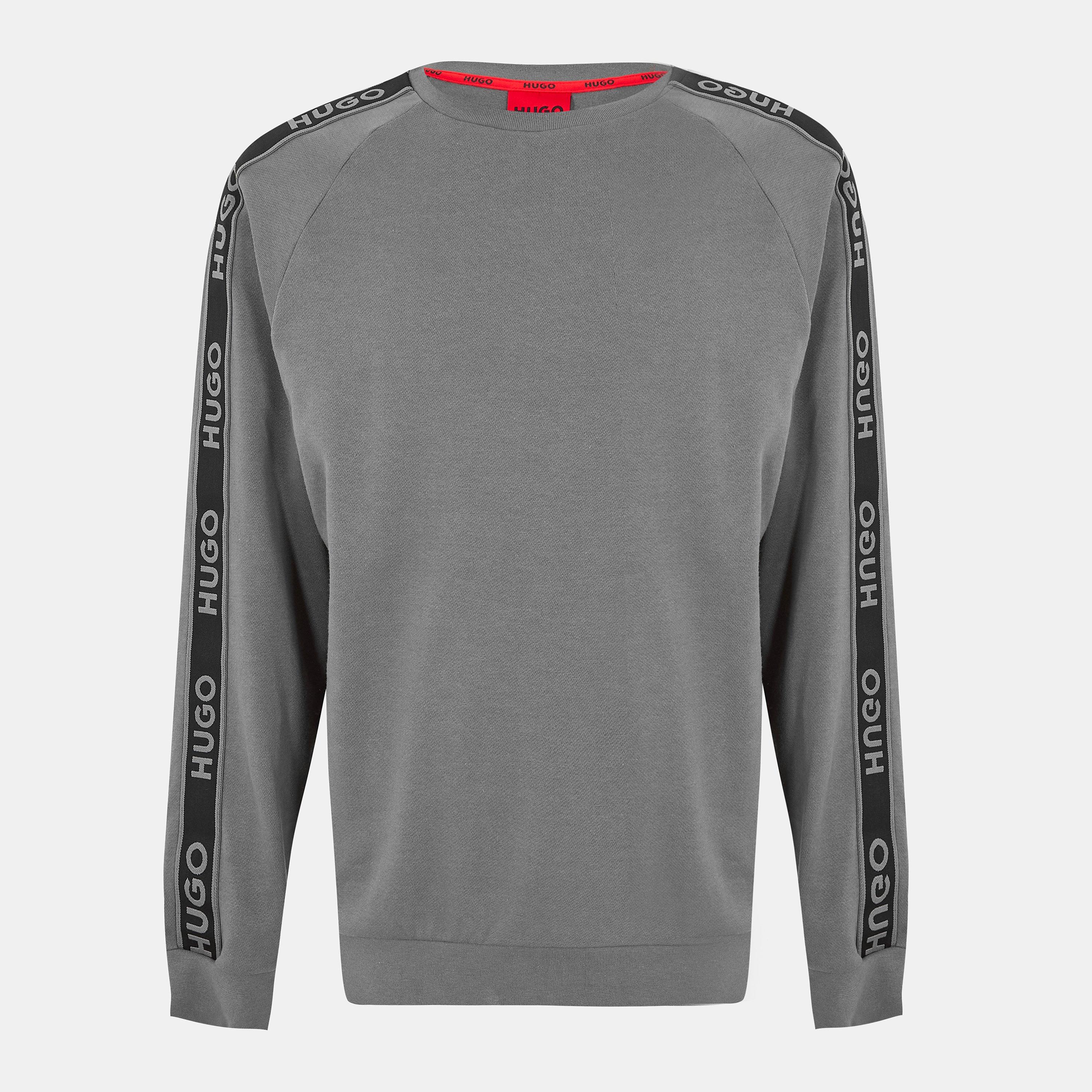 Hugo Mens HUGO Liam Crew Sweatshirt with Logo Tape Detail - Grey - Small