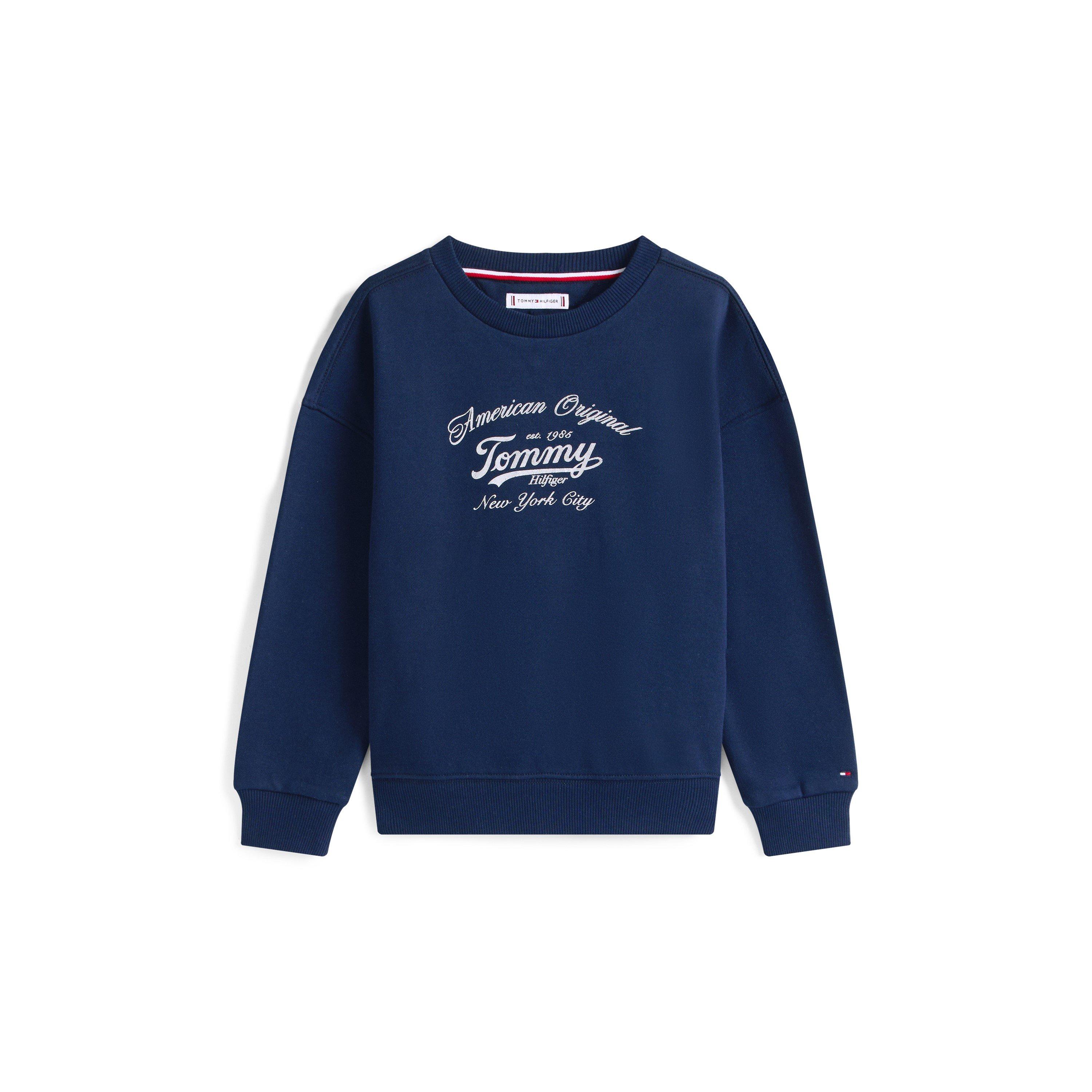 Tommy Hilfiger Kids' Script Logo Long Sleeve Crew Sweatshirt - Night Navy C1G - Size 12Y