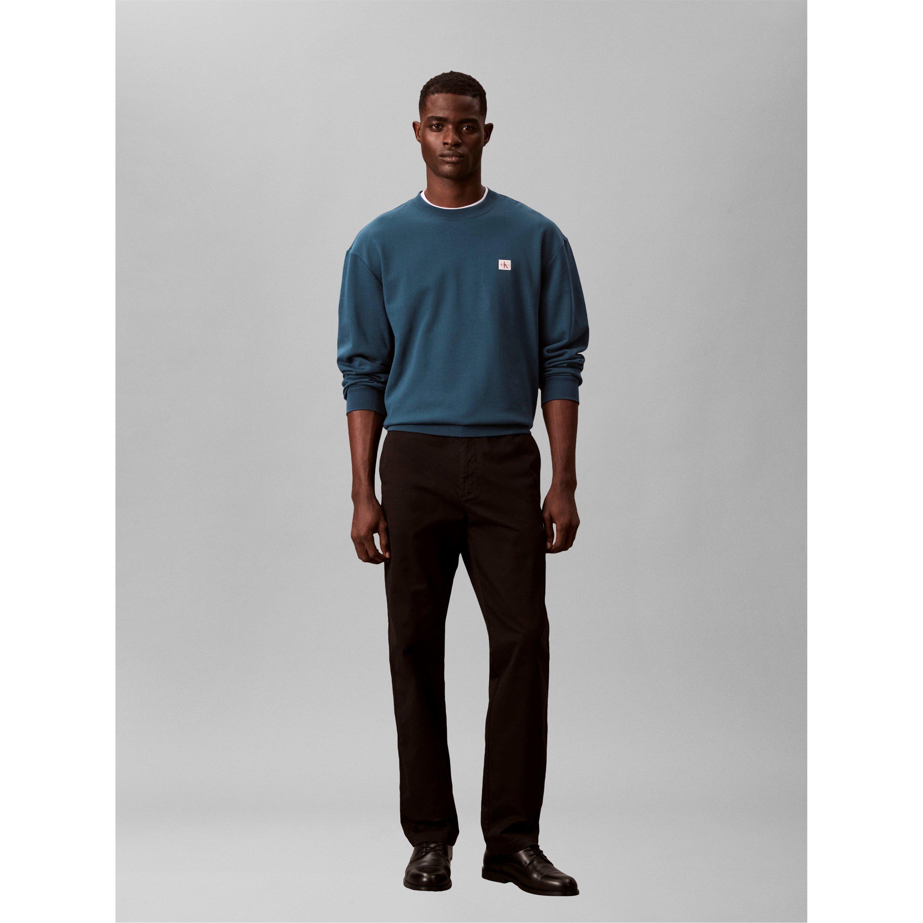 Navy Teal - Calvin Klein Jeans - Men's Woven Box Crew Sweatshirt - 3