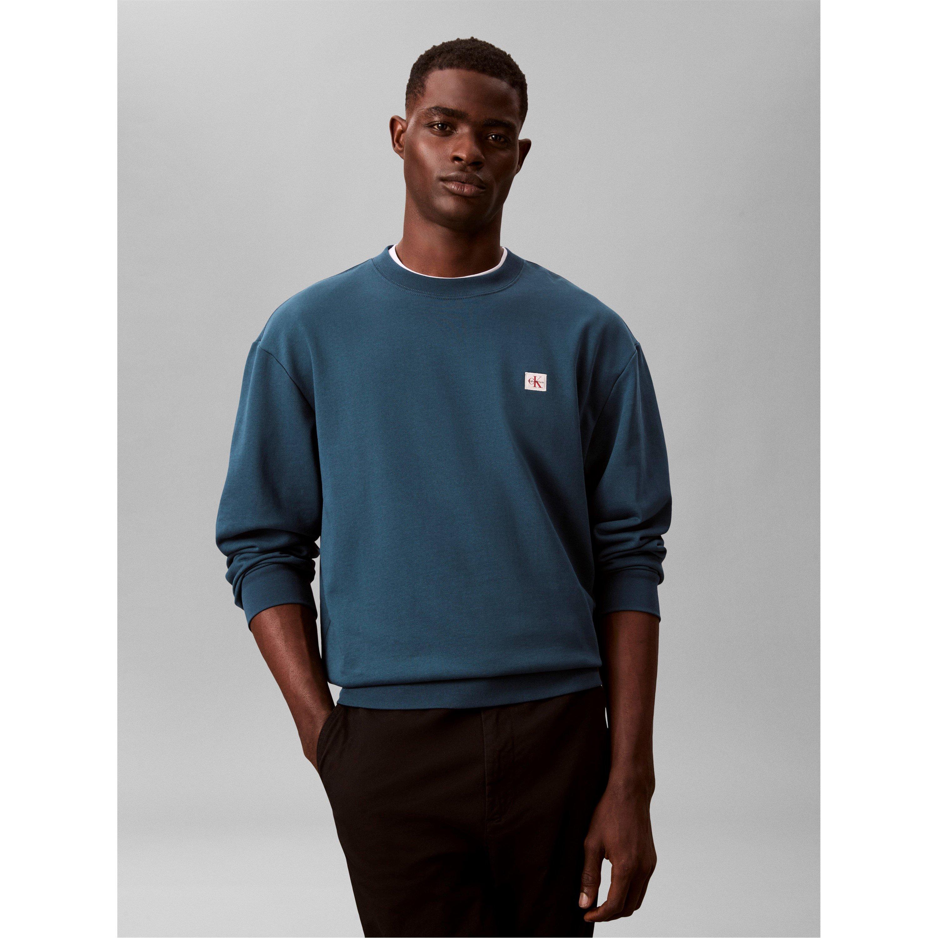 Navy Teal - Calvin Klein Jeans - Men's Woven Box Crew Sweatshirt - 4