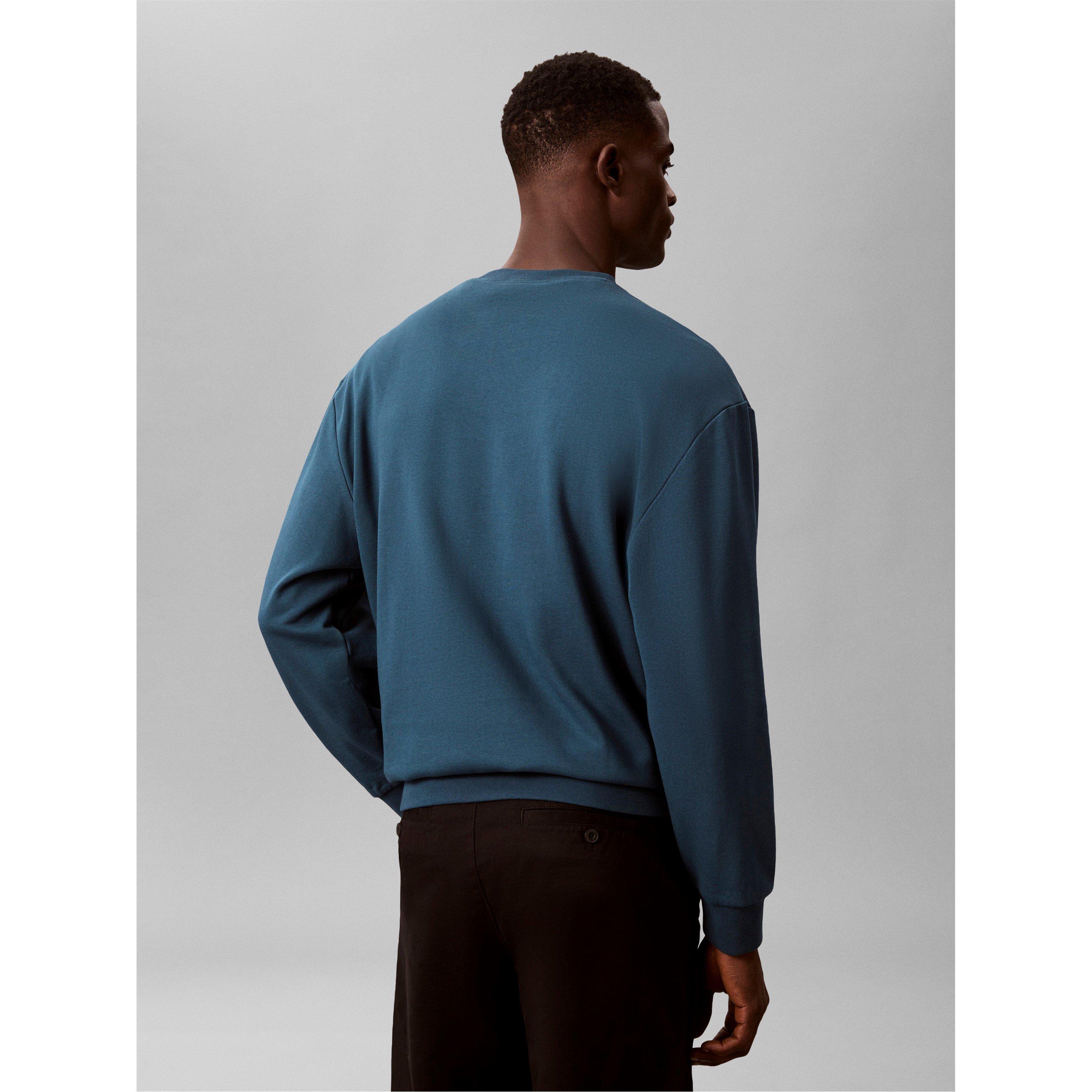 Navy Teal - Calvin Klein Jeans - Men's Woven Box Crew Sweatshirt - 5